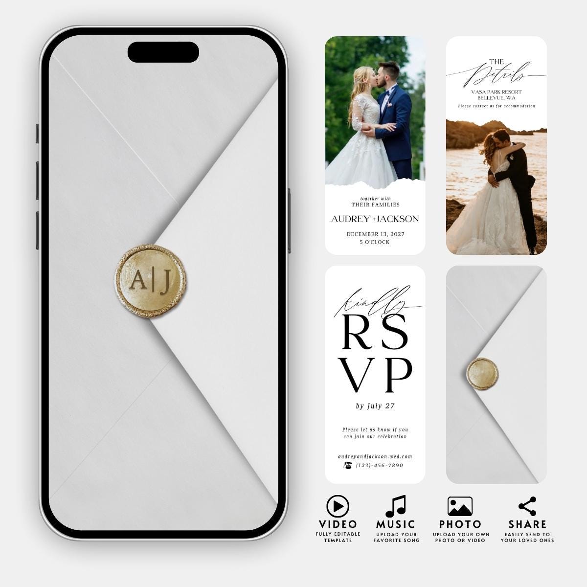 Animated Wedding Video Invitation: Editable Canva Template (Digital Download )
