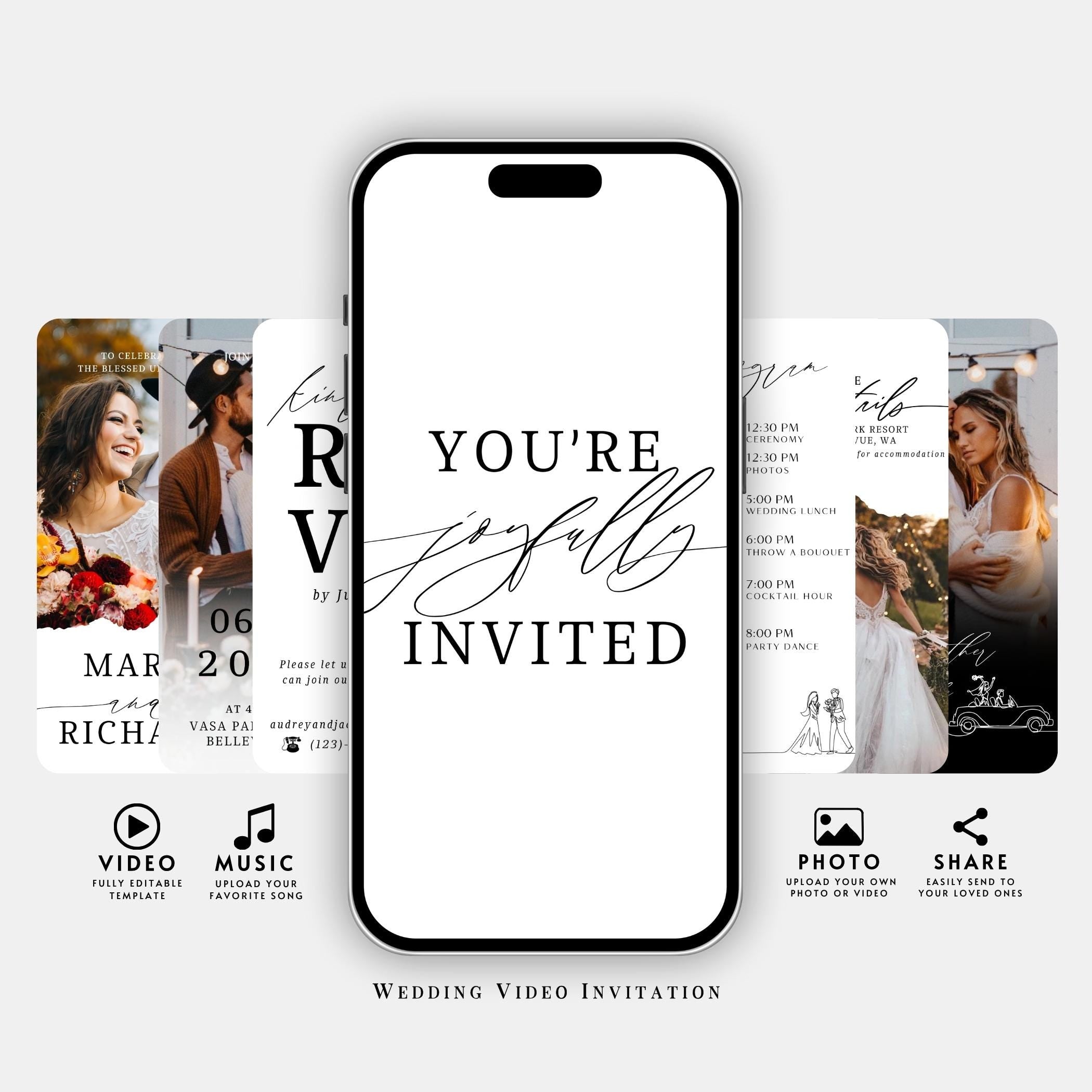 Animated Wedding Video Invitation: Photo & Music Template (Canva)