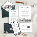 Personalized Wedding Venue Sketch Invitation Suite, Fully Editable DIY Canva Template, Wedding Stationery Bundle