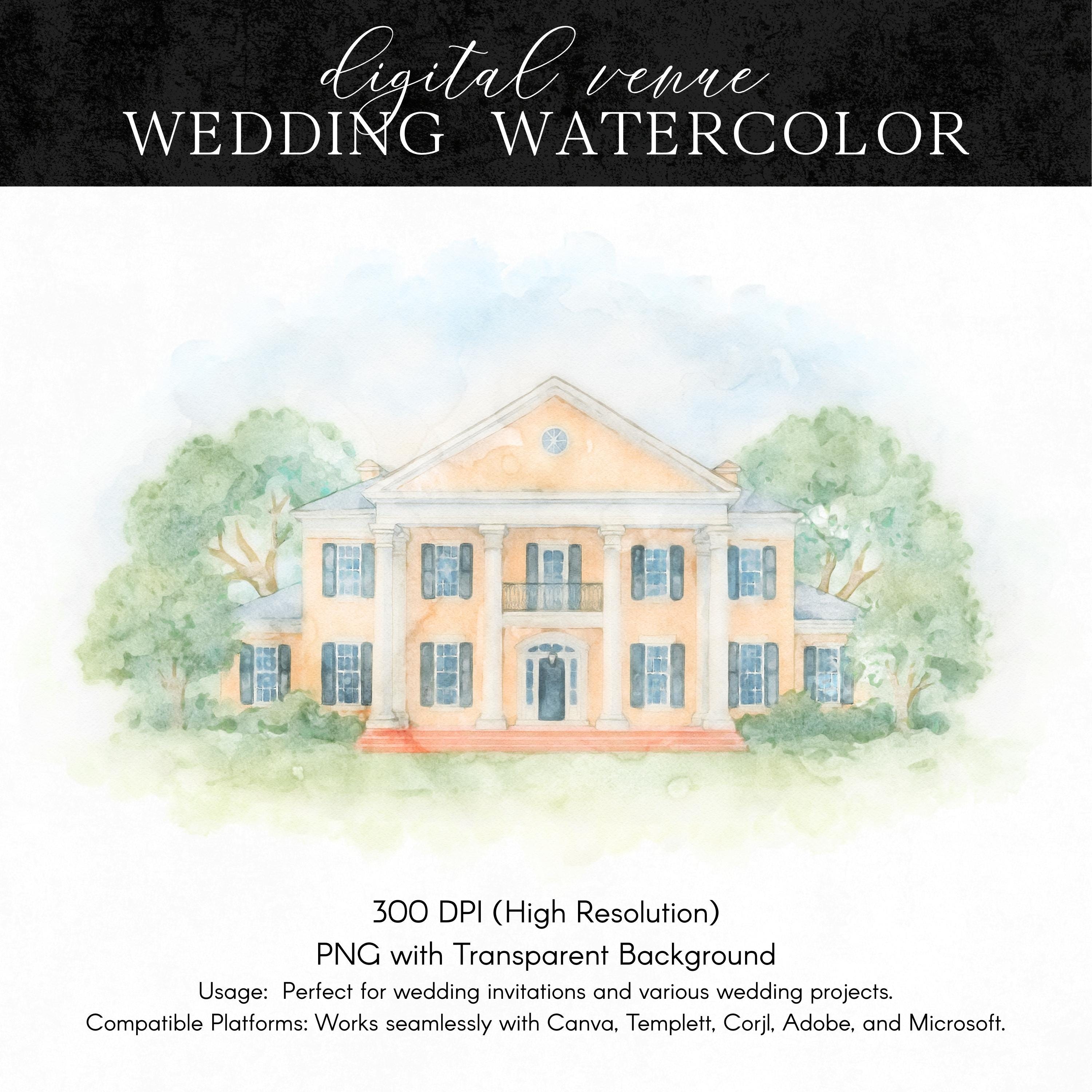 Custom Wedding Venue Watercolor Illustration: Painting From Photo (Digital File)