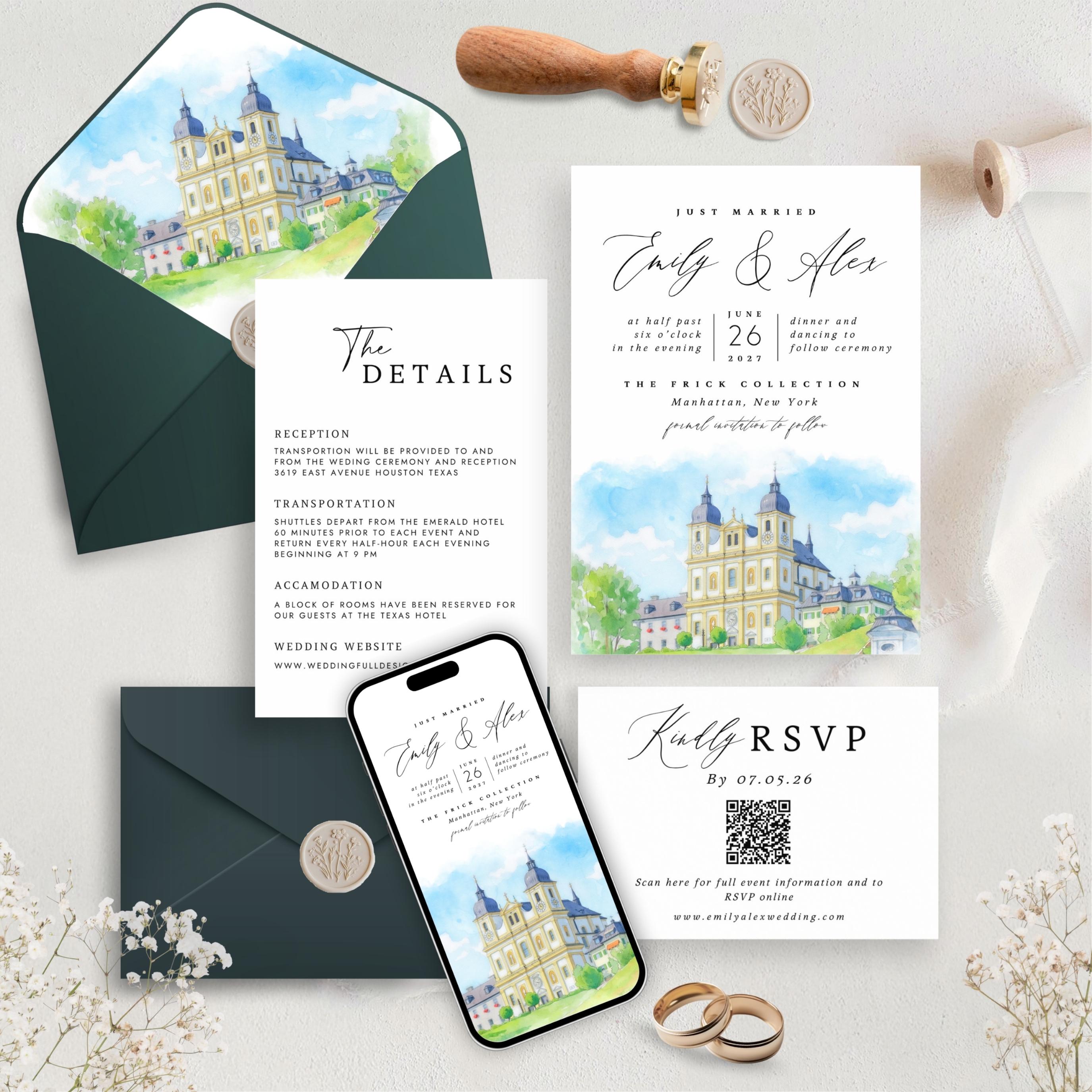Custom Watercolor Venue Wedding Invitation | Editable Canva Invite Template | Modern Wedd Template,