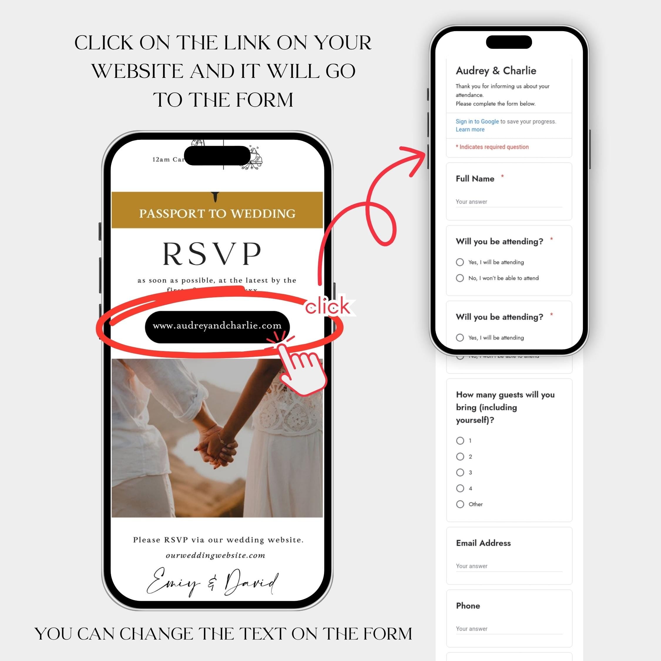 Digital Wedding Invitation Website: RSVP, Map, Countdown (Canva Template)