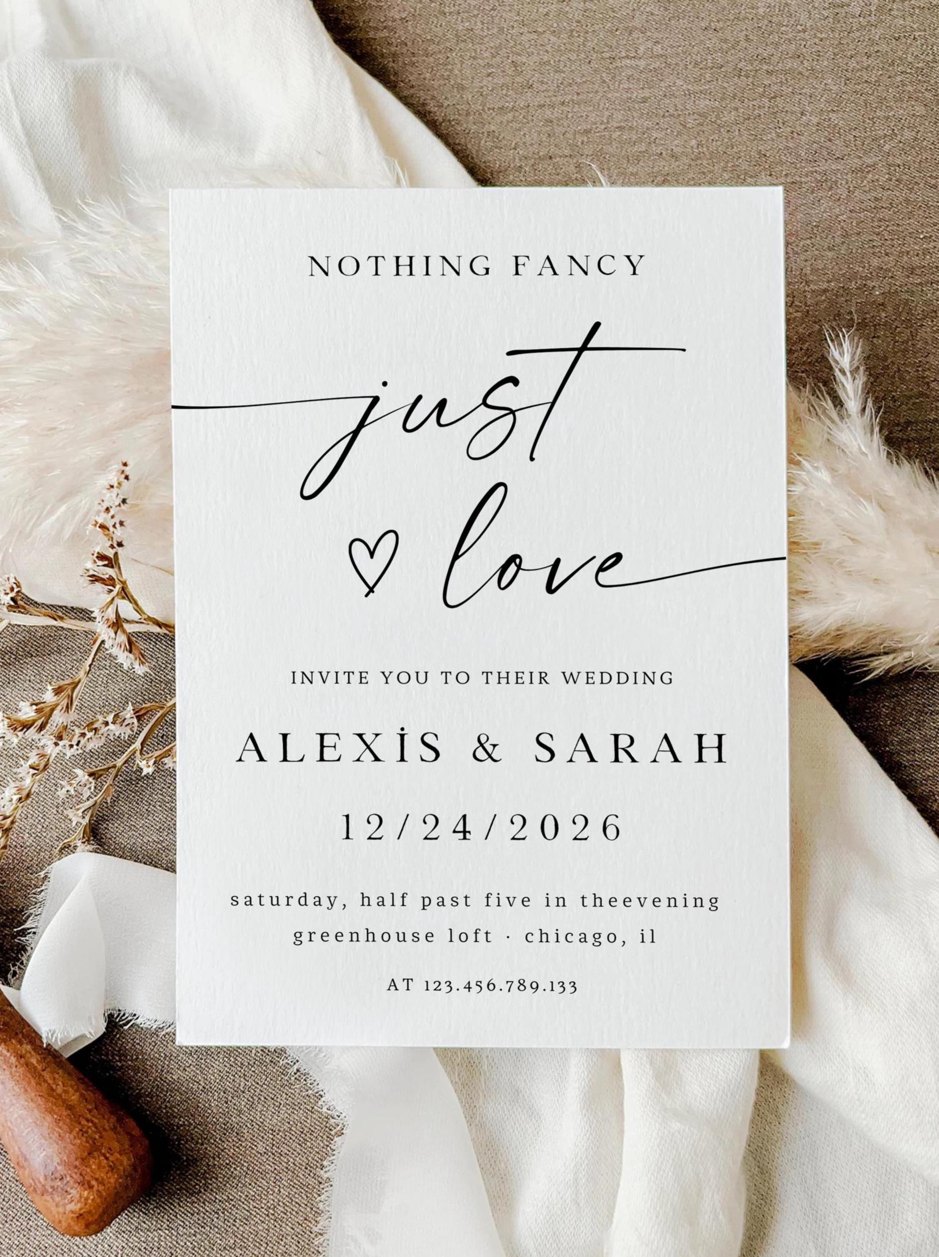 Modern Wedding Invitation Template, Minimalist Elopement (Canva Template)