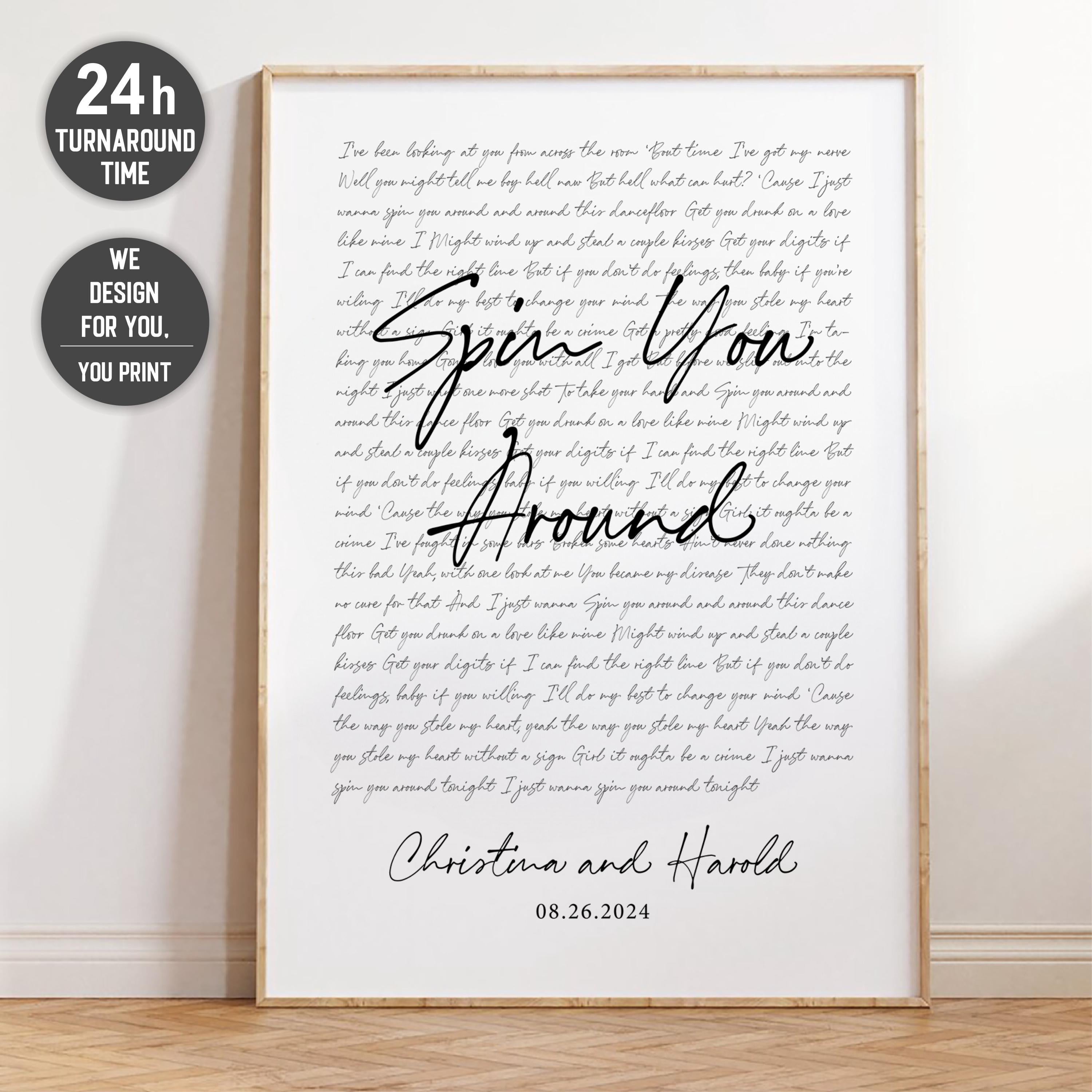 Personalized Wedding Song Lyrics Print: Custom Anniversary Art