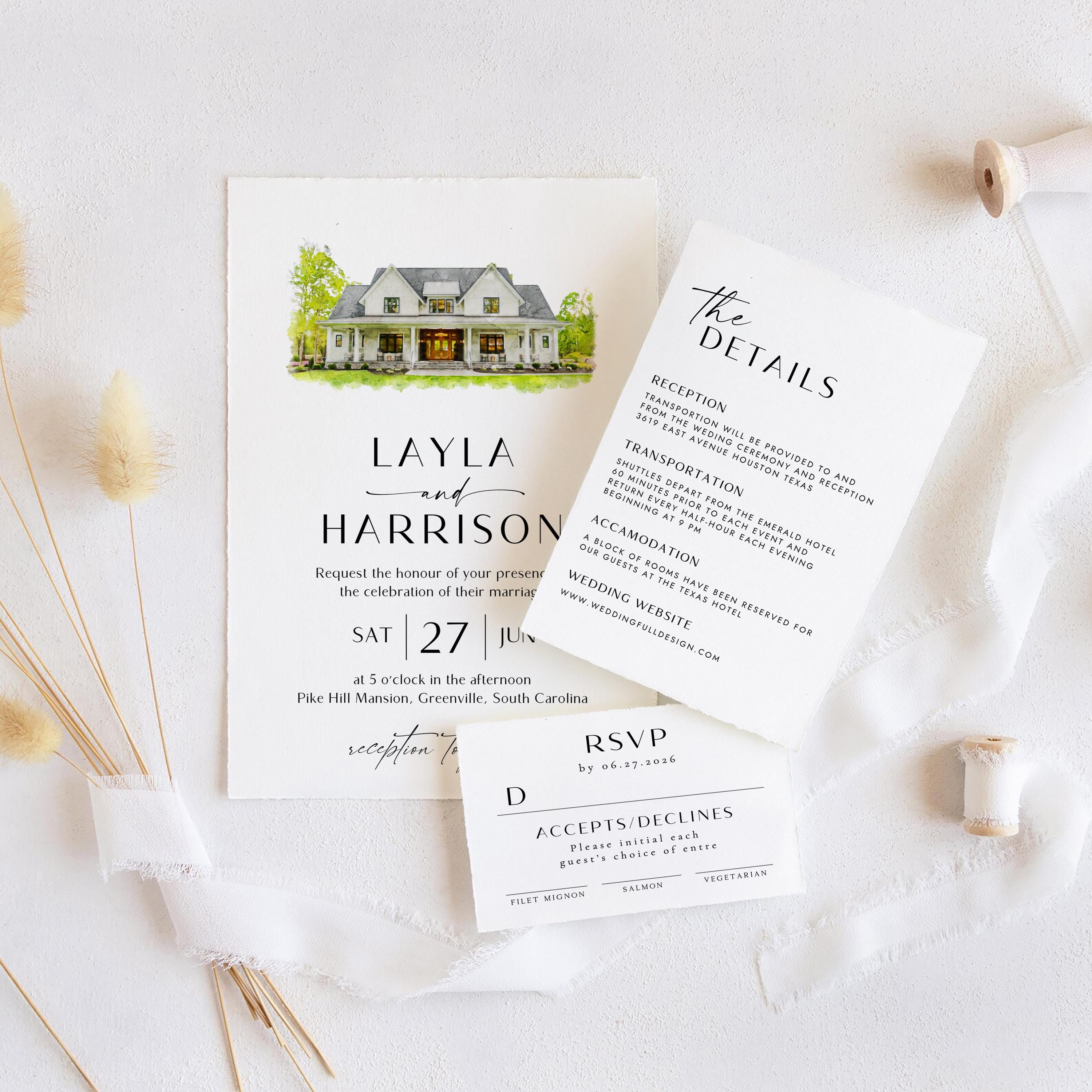 Custom Watercolor Wedding Venue Invitation Template: DIY Canva Design (Digital Download)