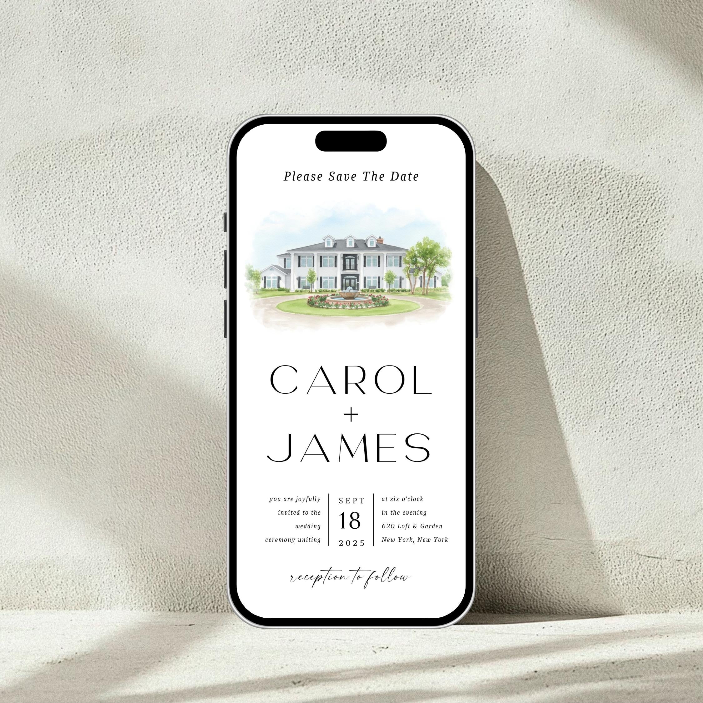 Custom Watercolor Venue Wedding Invitation Suite | Modern Invite set | Editable Canva Template