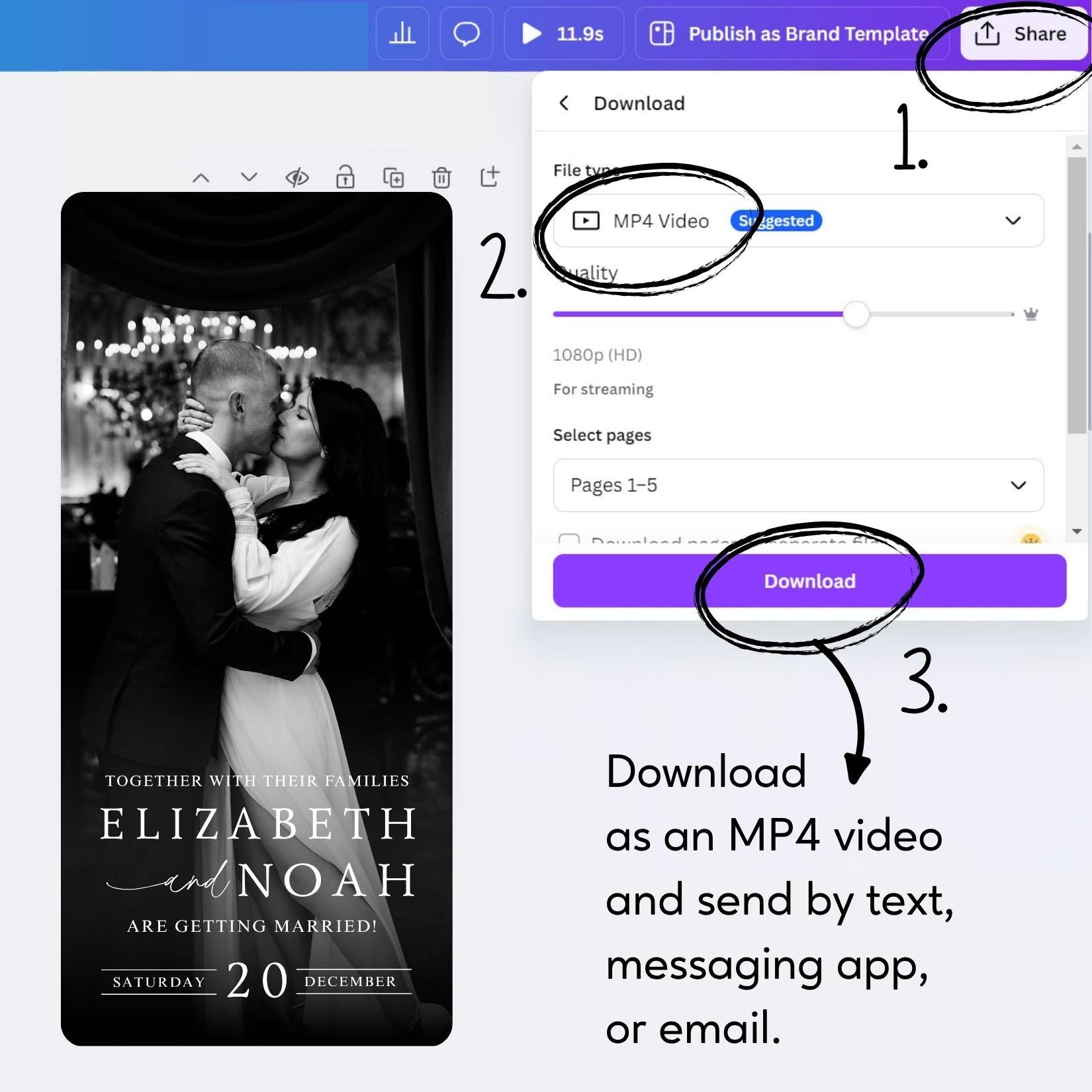 Animated Wedding Video Invitation: Minimalist Digital Phone Template (Canva Editable)