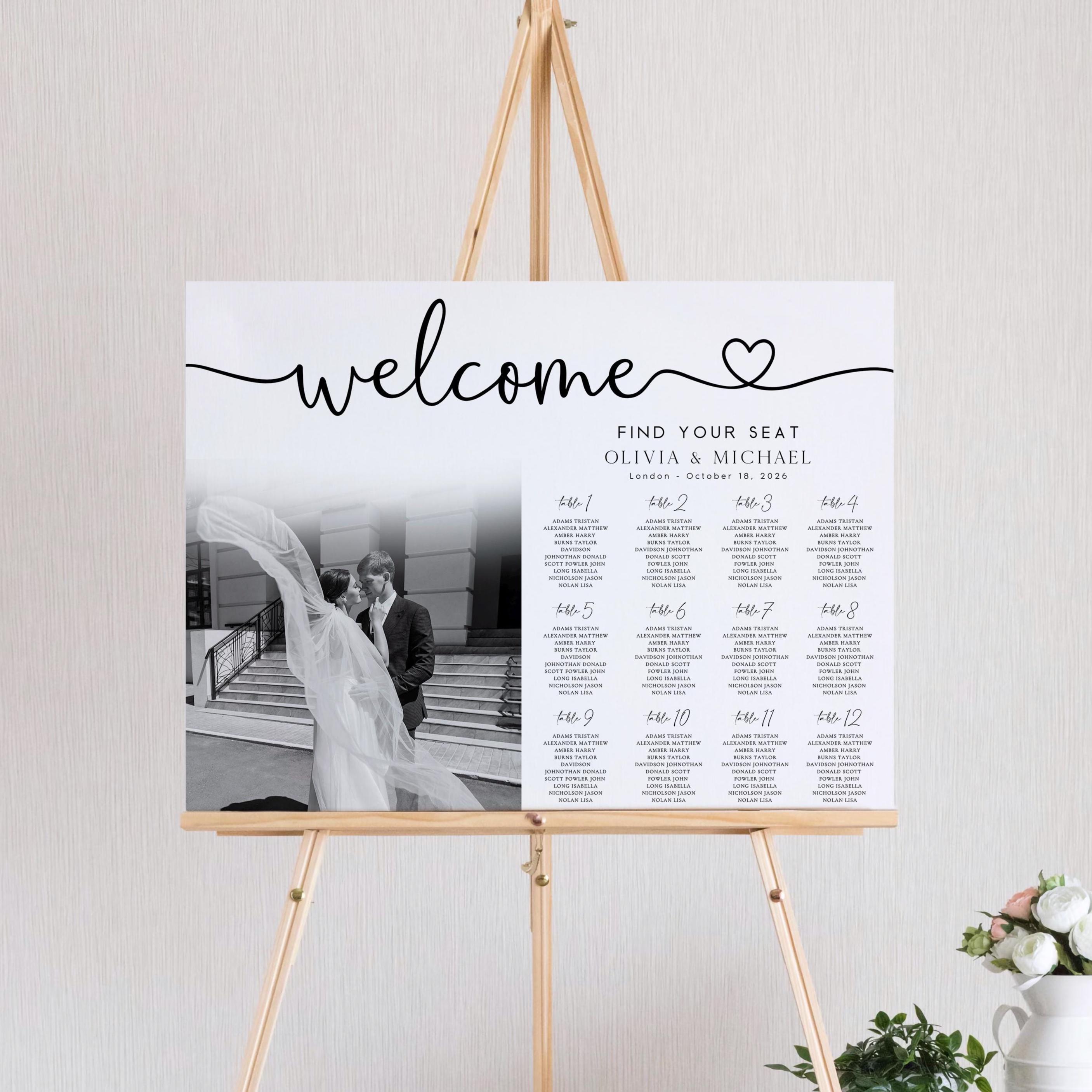 Minimalist Photo Wedding Seating Chart Template: Editable Canva Design (Digital Download