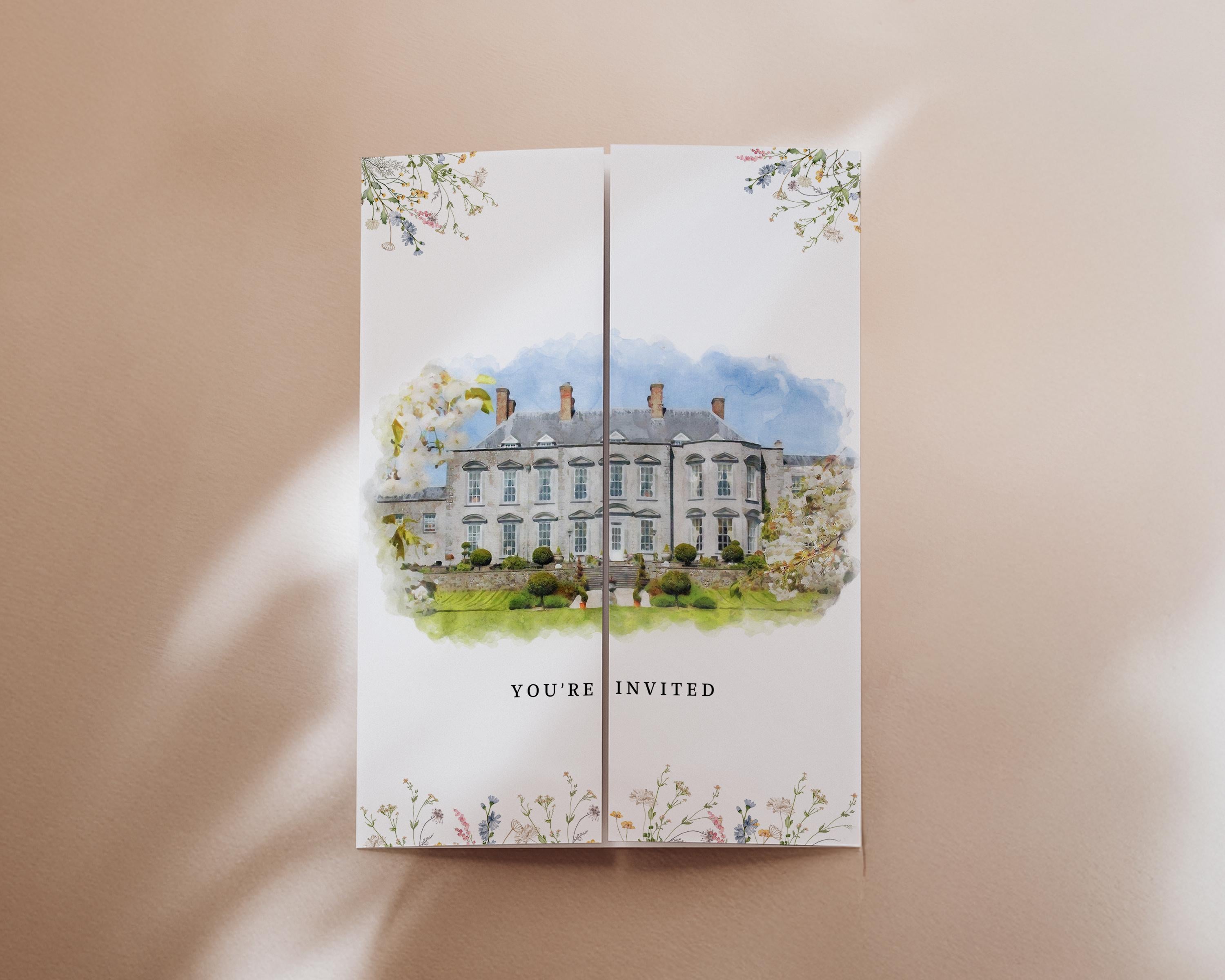 Personalized Watercolor Venue Wedding Invitation | Editable Canva Gatefold Invite | Custom Wedding Template