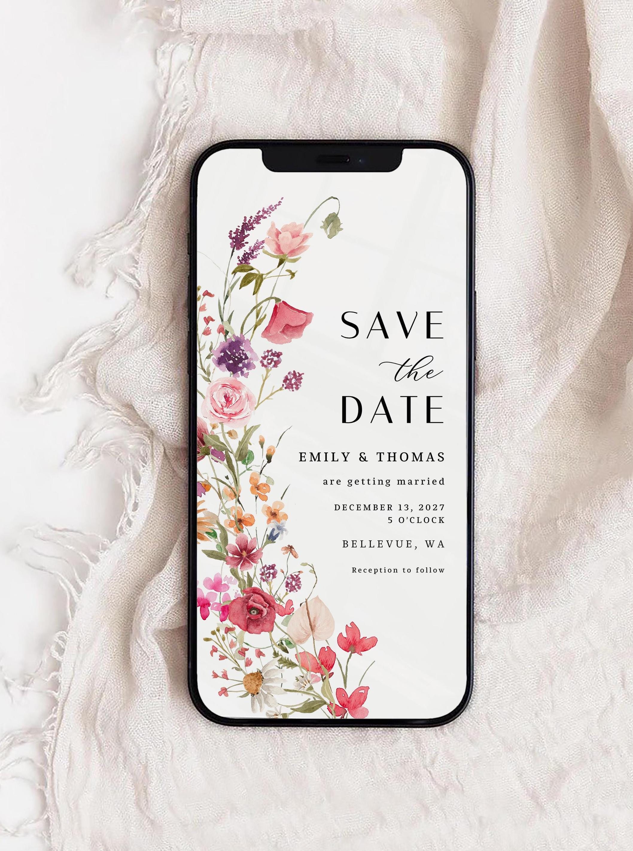 Wildflower Save the Date Template: Boho Floral Mobile Invite (Digital)