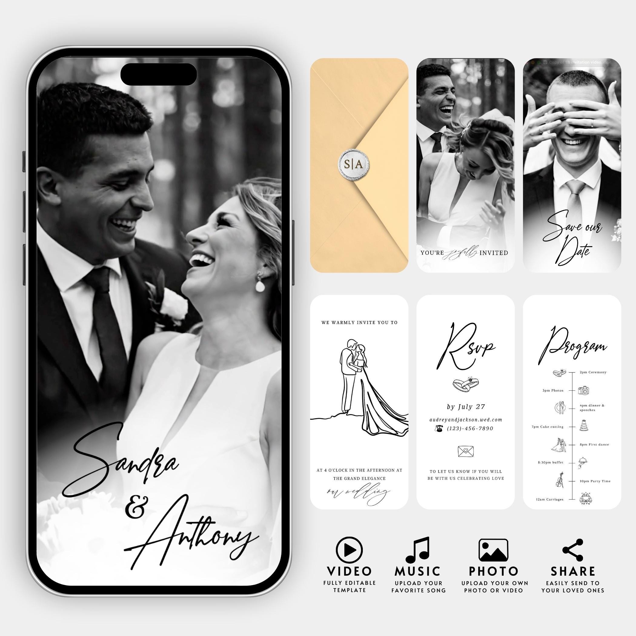 Animated Wedding Video Invitation Template, Canva Editable, Add Photo and Music