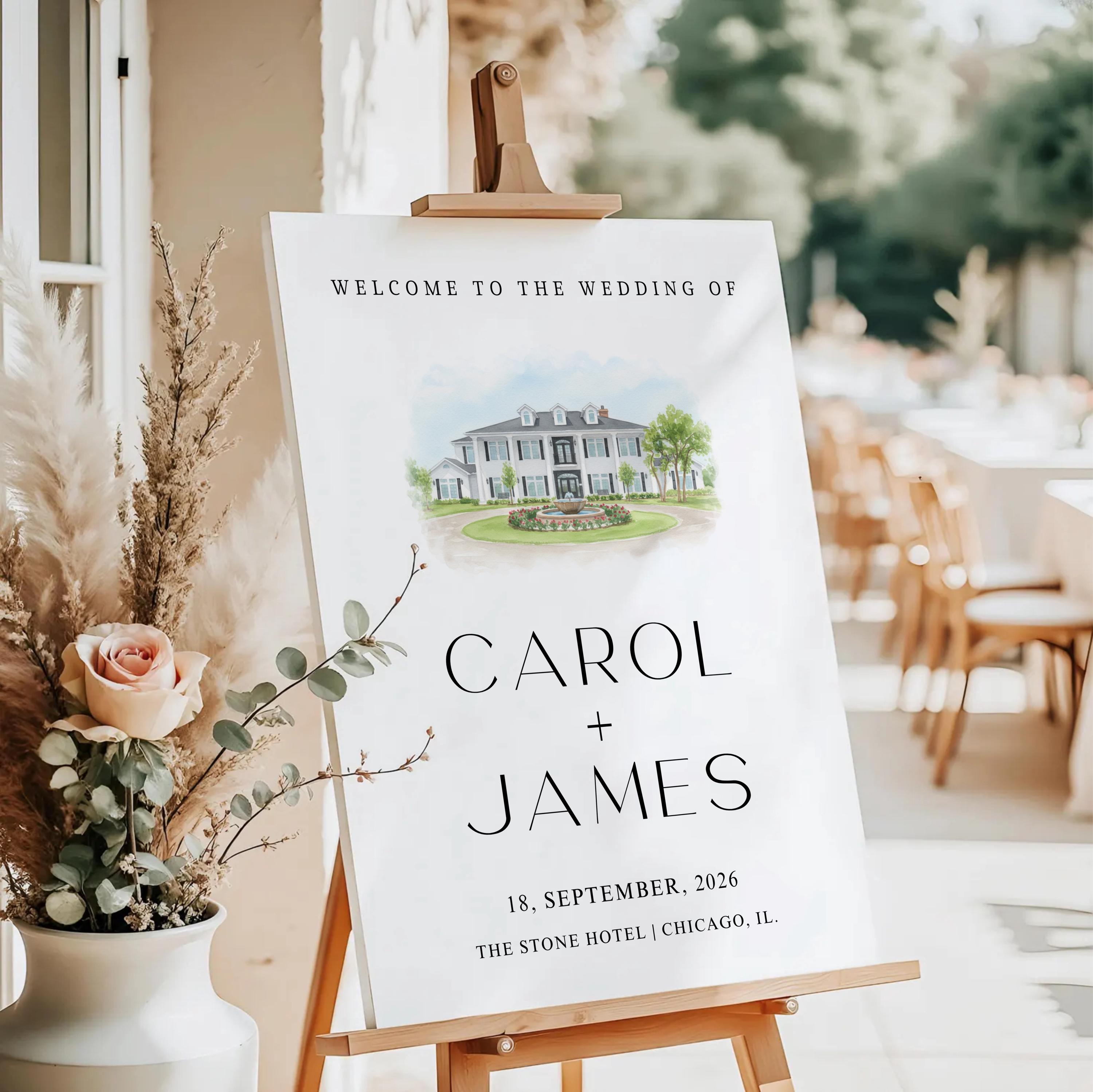 Custom Watercolor Venue Wedding Invitation Suite | Modern Invite set | Editable Canva Template