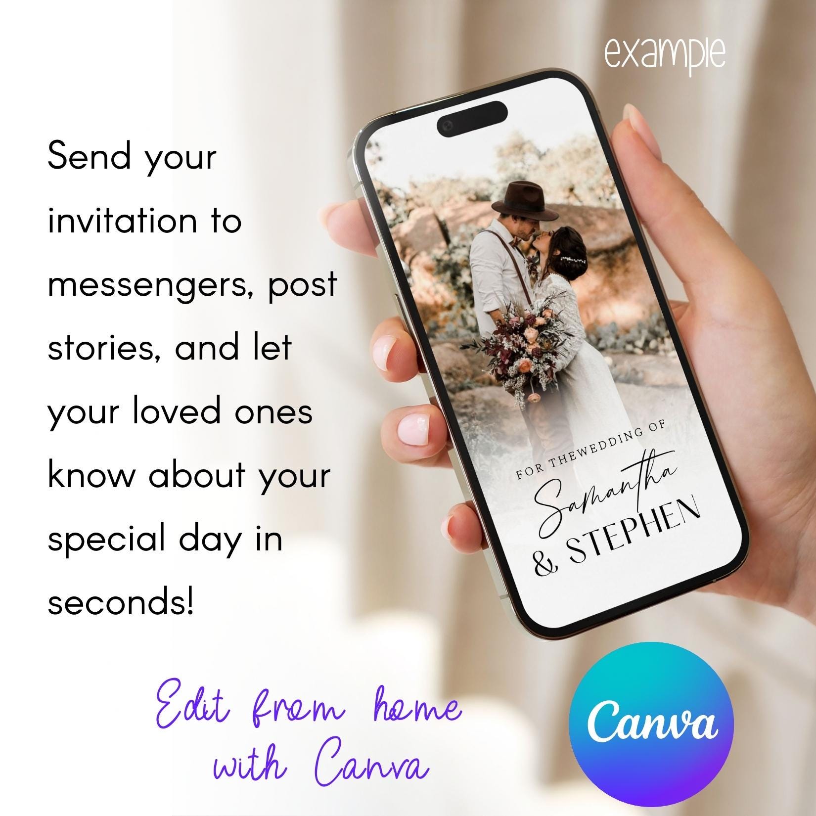 Animated Wedding Video Invitation Template, Canva Editable, Add Photo and Music