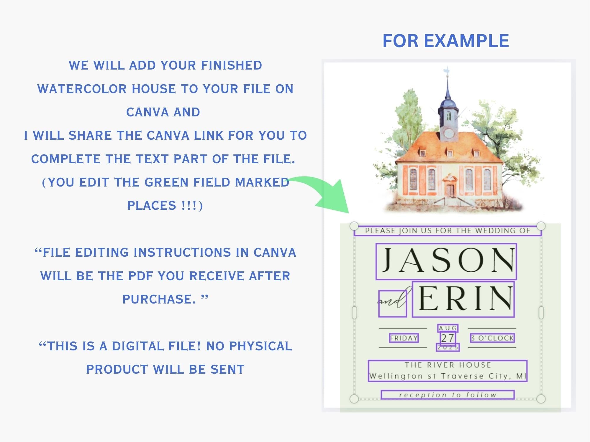 Custom Watercolor Wedding Venue Invitation: Digital Canva Template