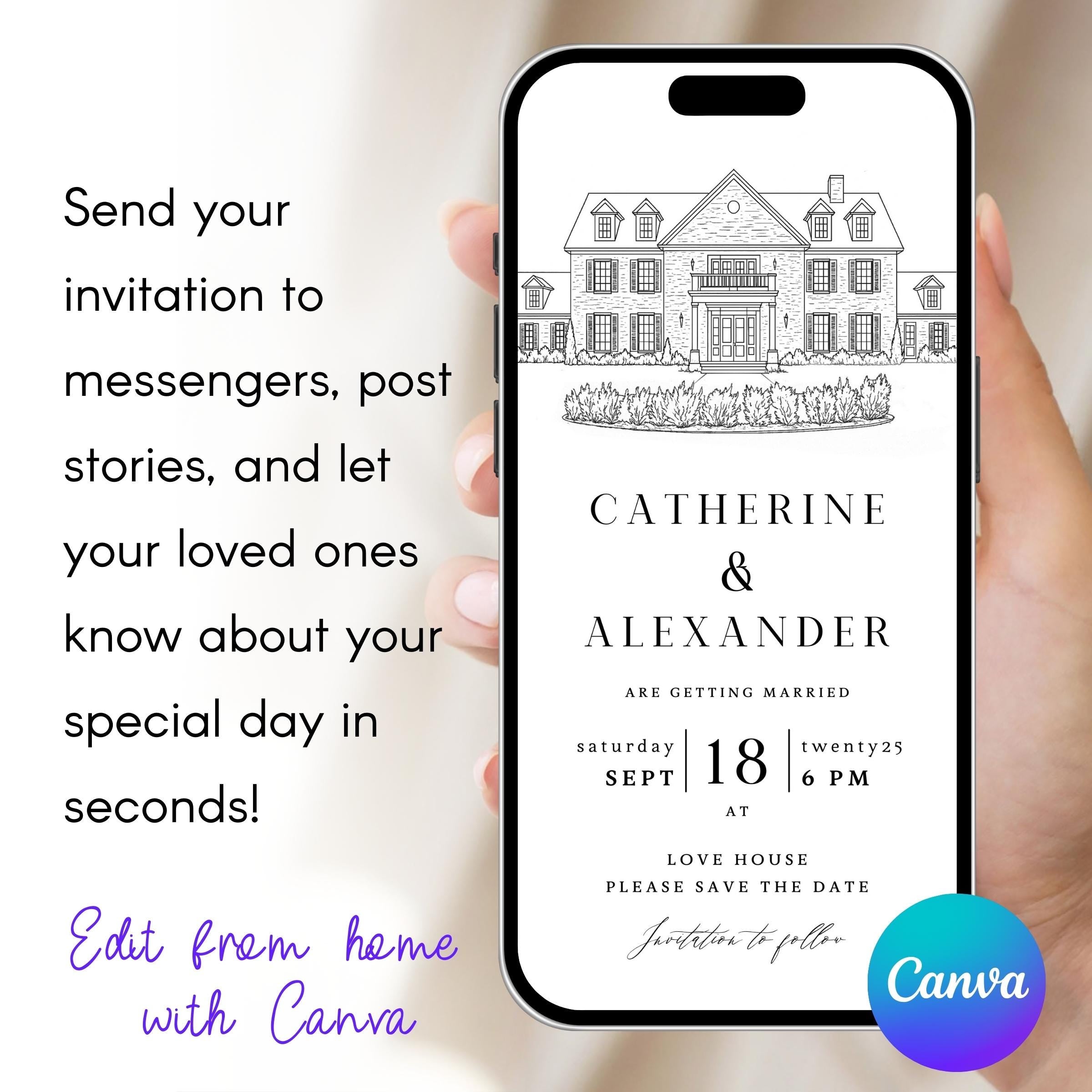 Digital Venue Sketch Save the Date: Personalized E-vite (JPEG, PNG, PDF