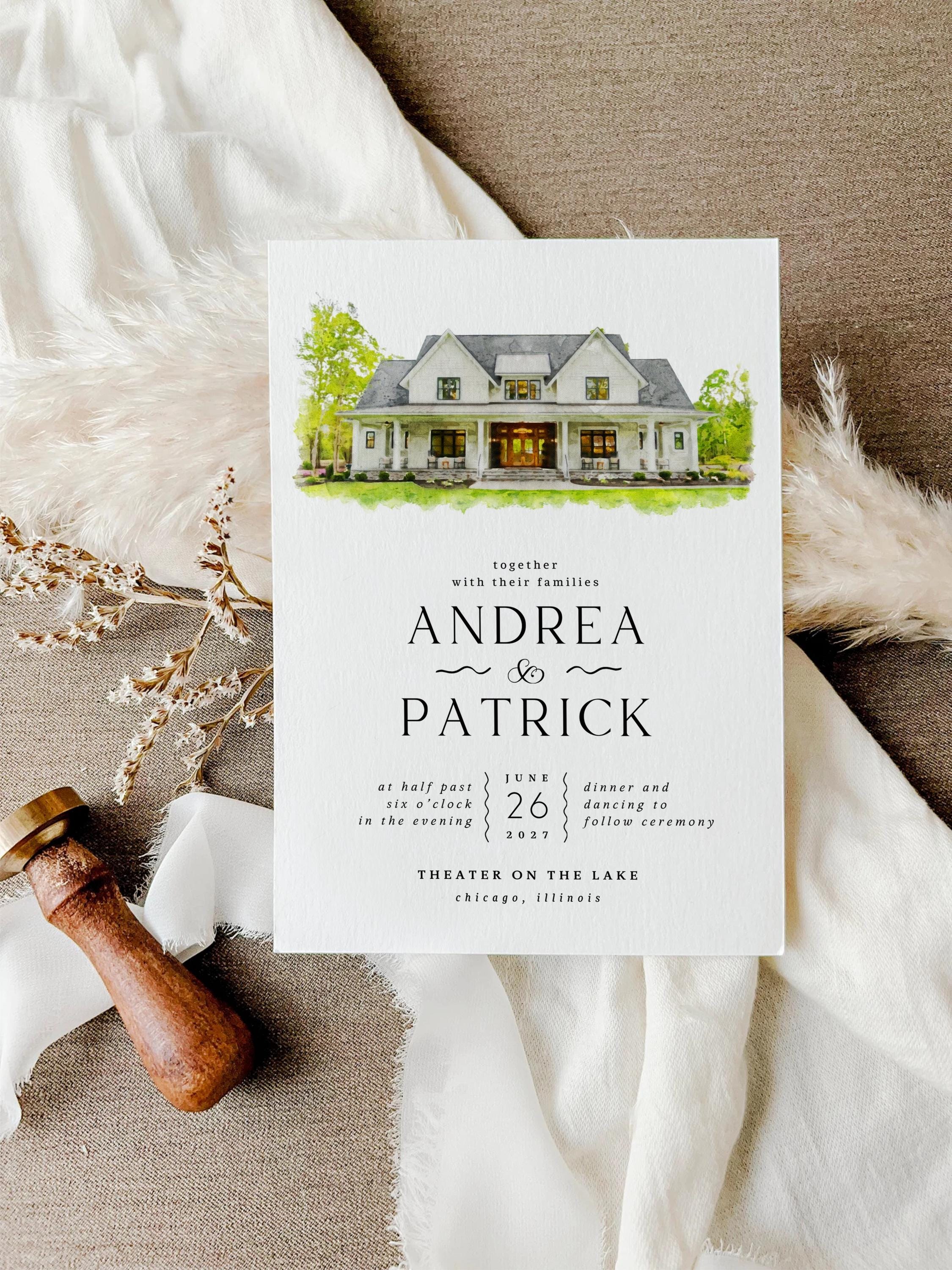 Custom Watercolor Venue Wedding Invitation (Digital)