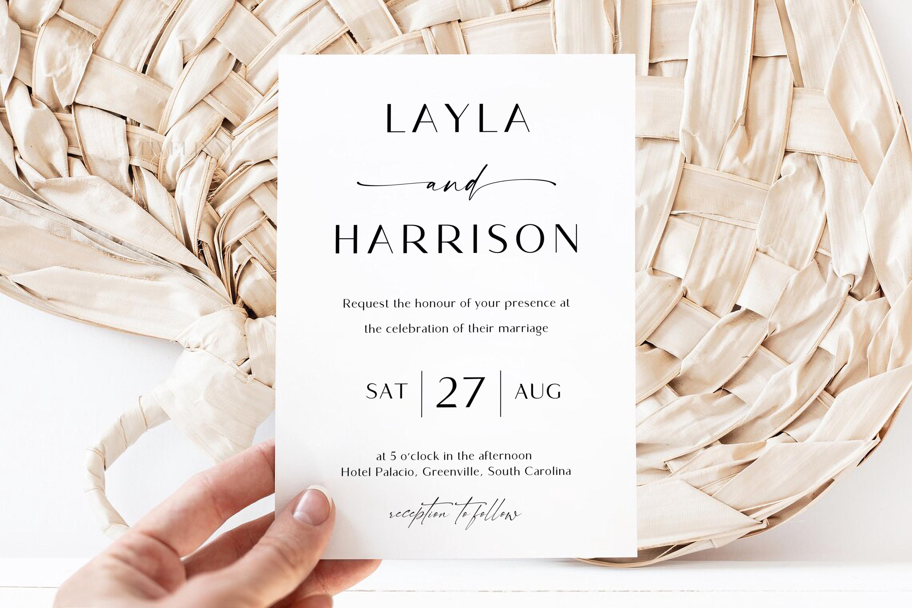 Minimalist Script Wedding Invitation Template: Editable Modern Invite (Digital Download)