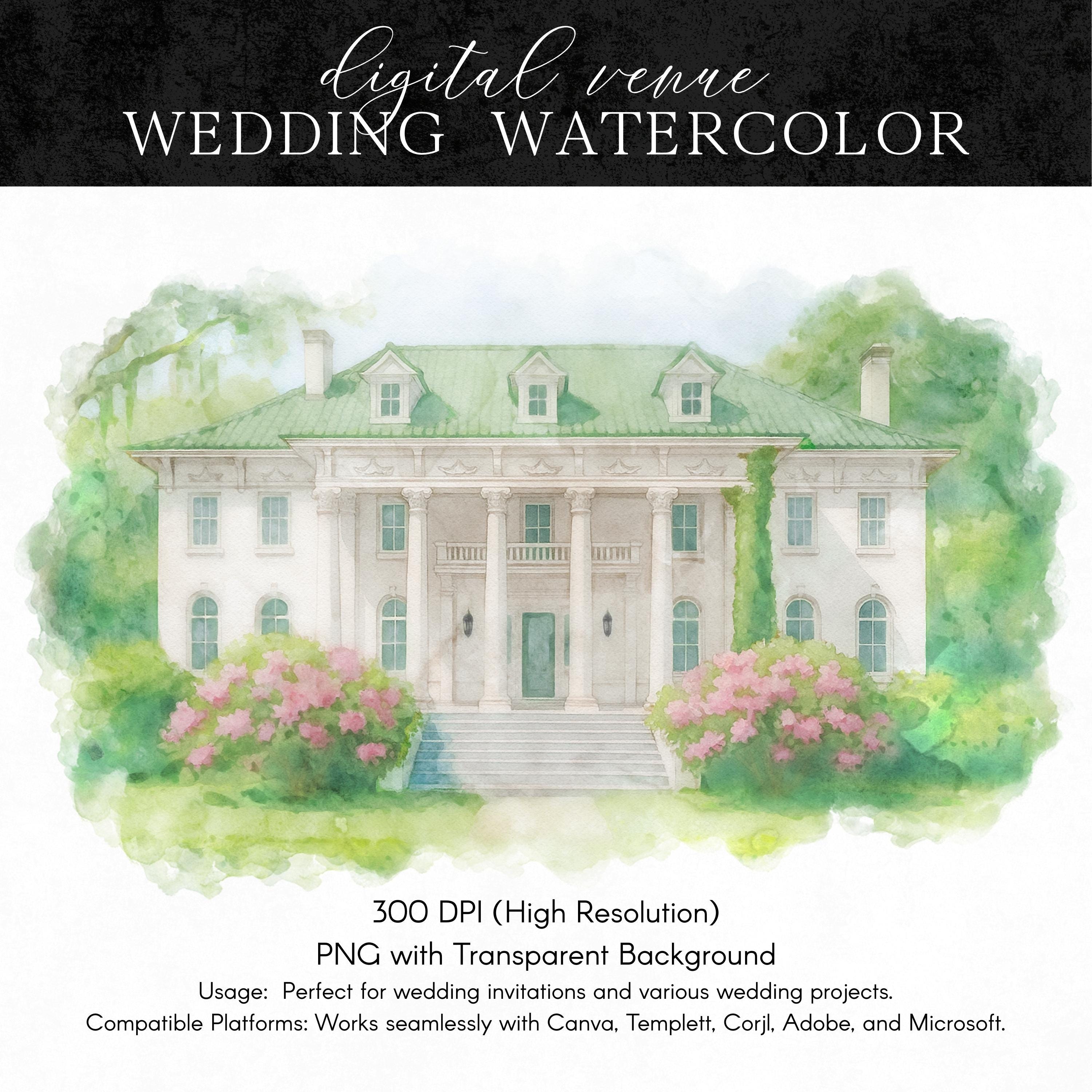 Custom Wedding Venue Watercolor Illustration: Painting From Photo (Digital File)