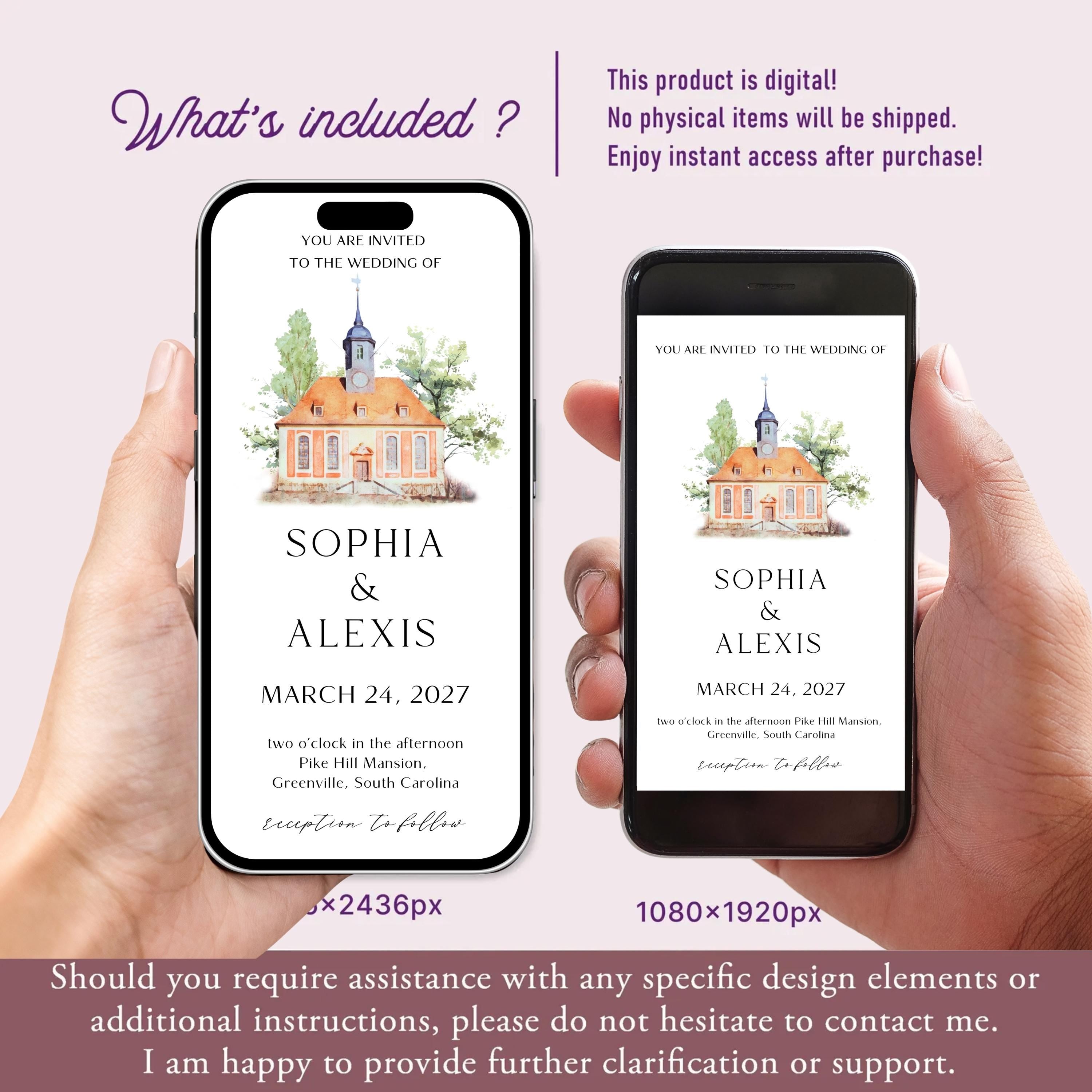 Digital Venue Sketch Save the Date: Watercolor Wedding E-vite (JPEG, PNG, PDF