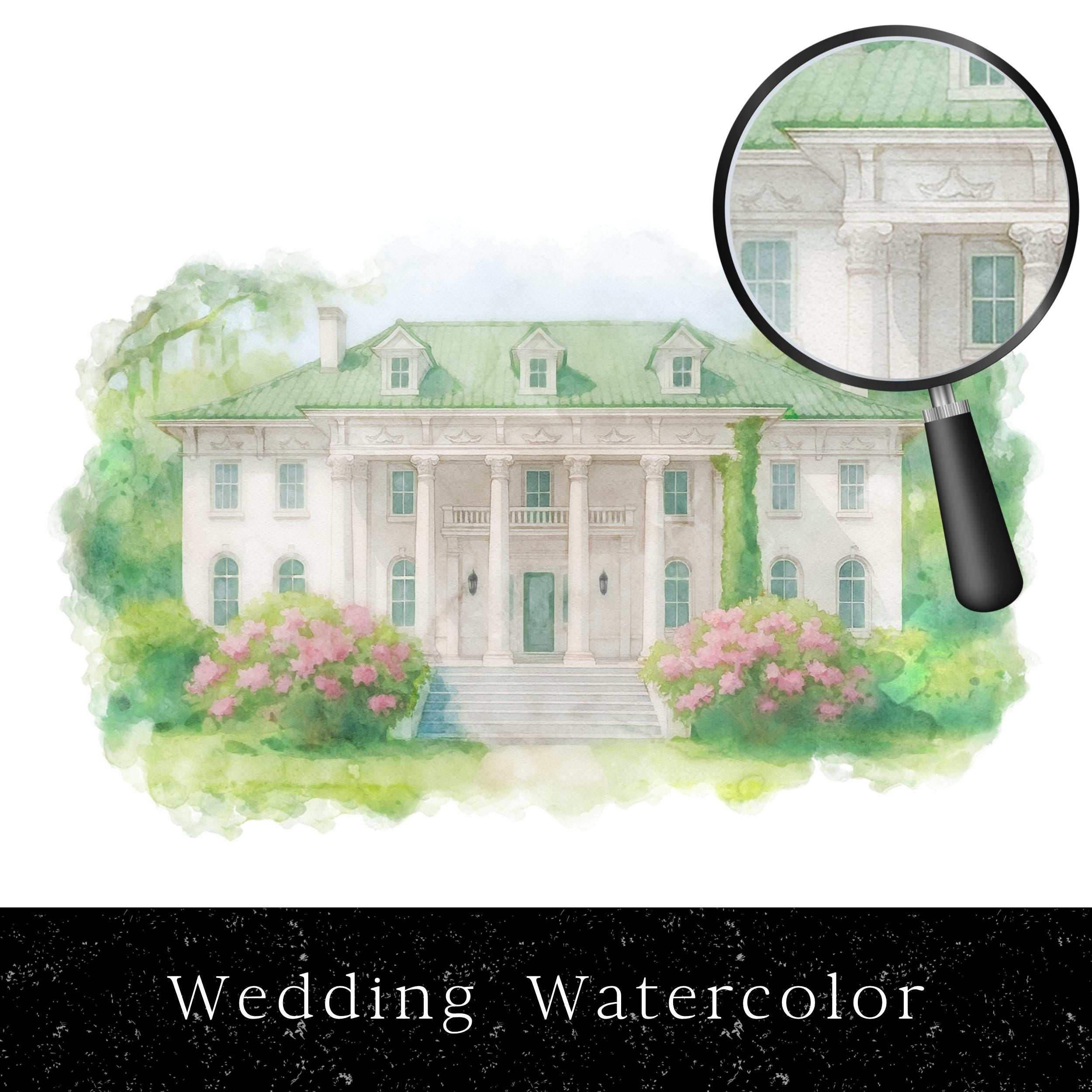Custom Wedding Venue Watercolor Illustration: Digital Art (JPEG, PNG, PDF)