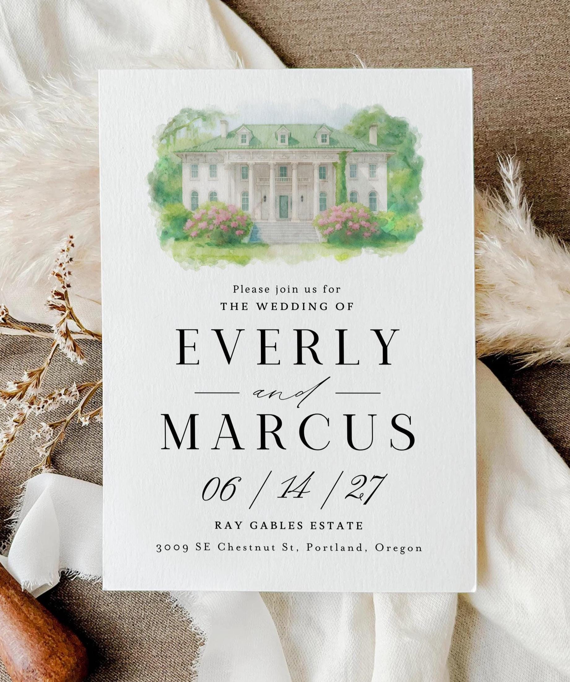 Custom Watercolor Wedding Venue Invitation: Digital Canva Template
