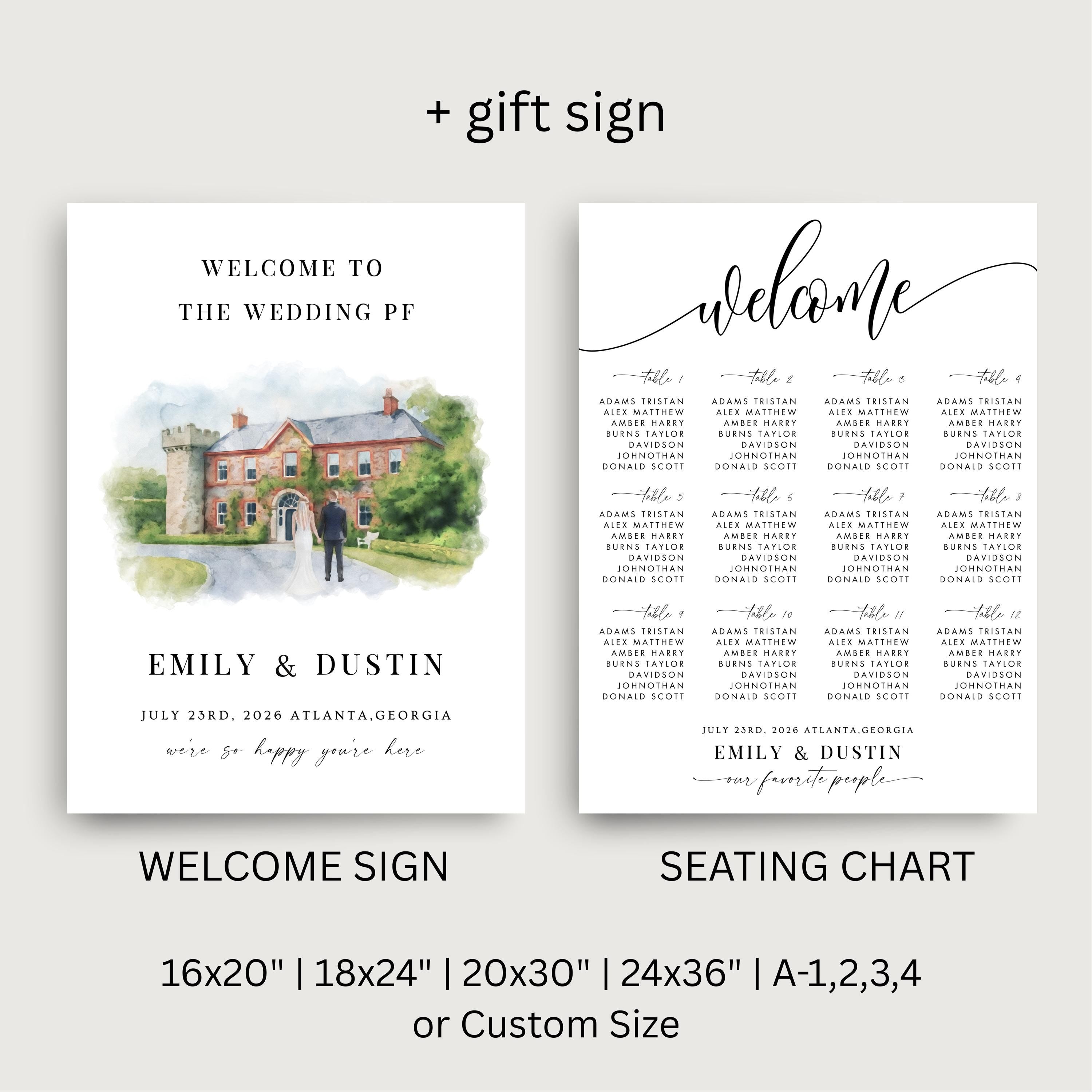 Custom Watercolor Venue Wedding Invitation | Printable Wedding Stationery Bundle | Editable Canva Template