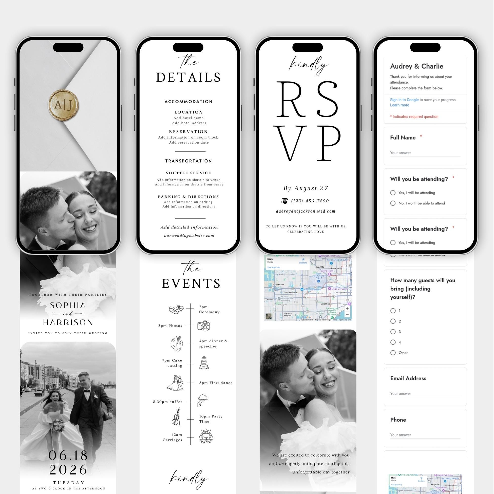 Digital Wedding Invitation Website: RSVP, Countdown, Canva Template
