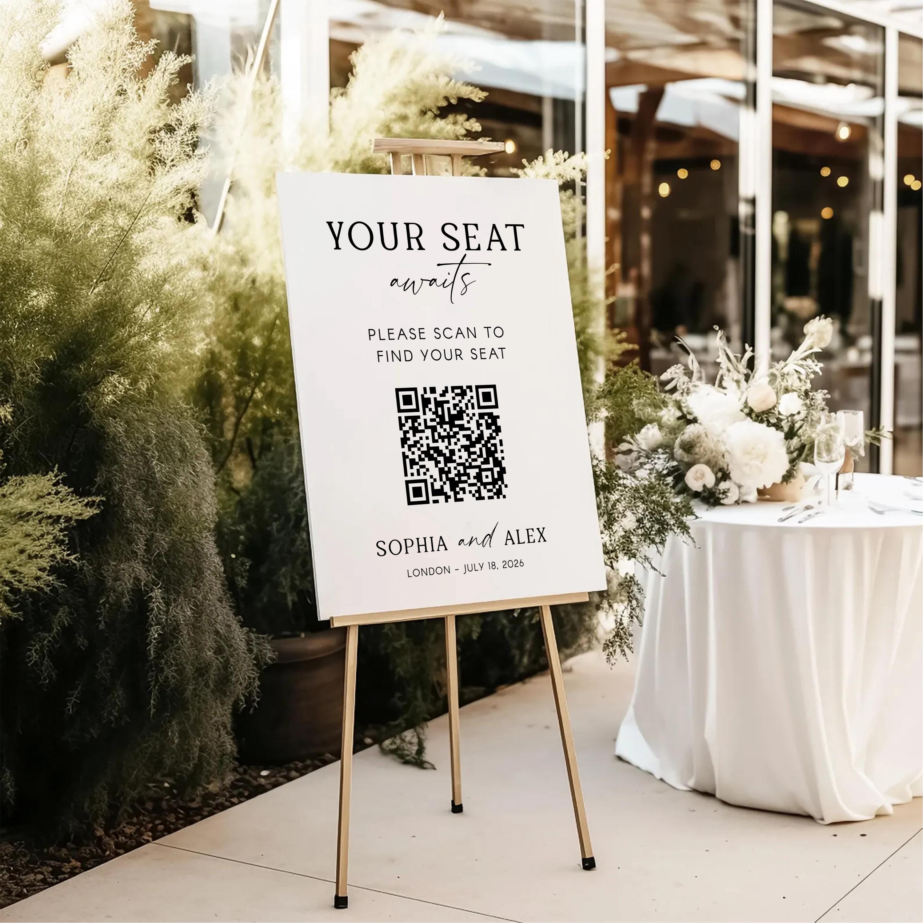 Digital Wedding Seating Chart Template: QR Code Welcome Sign