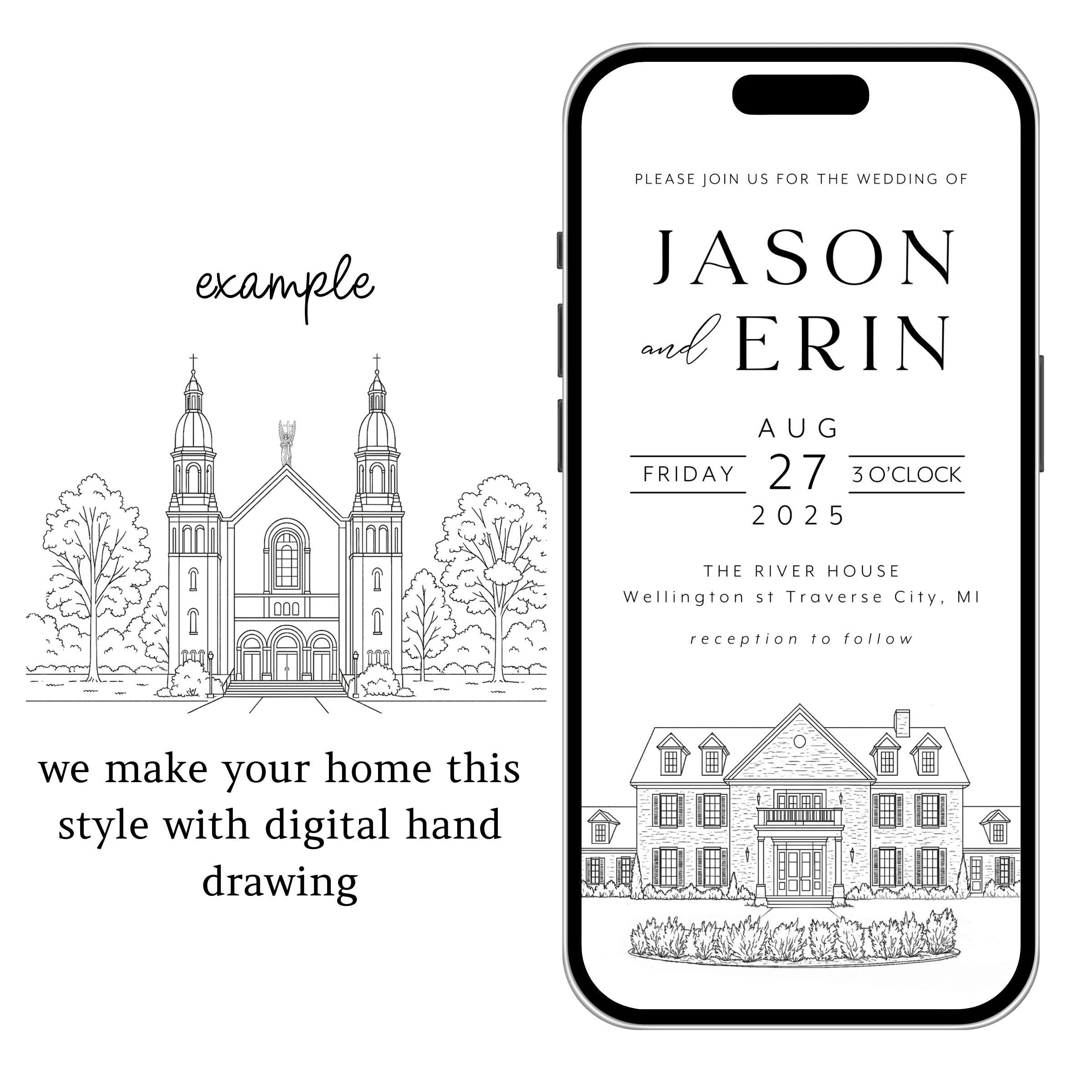 Venue Sketch Save the Date: Digital Wedding Invitation (JPEG, PNG, PDF