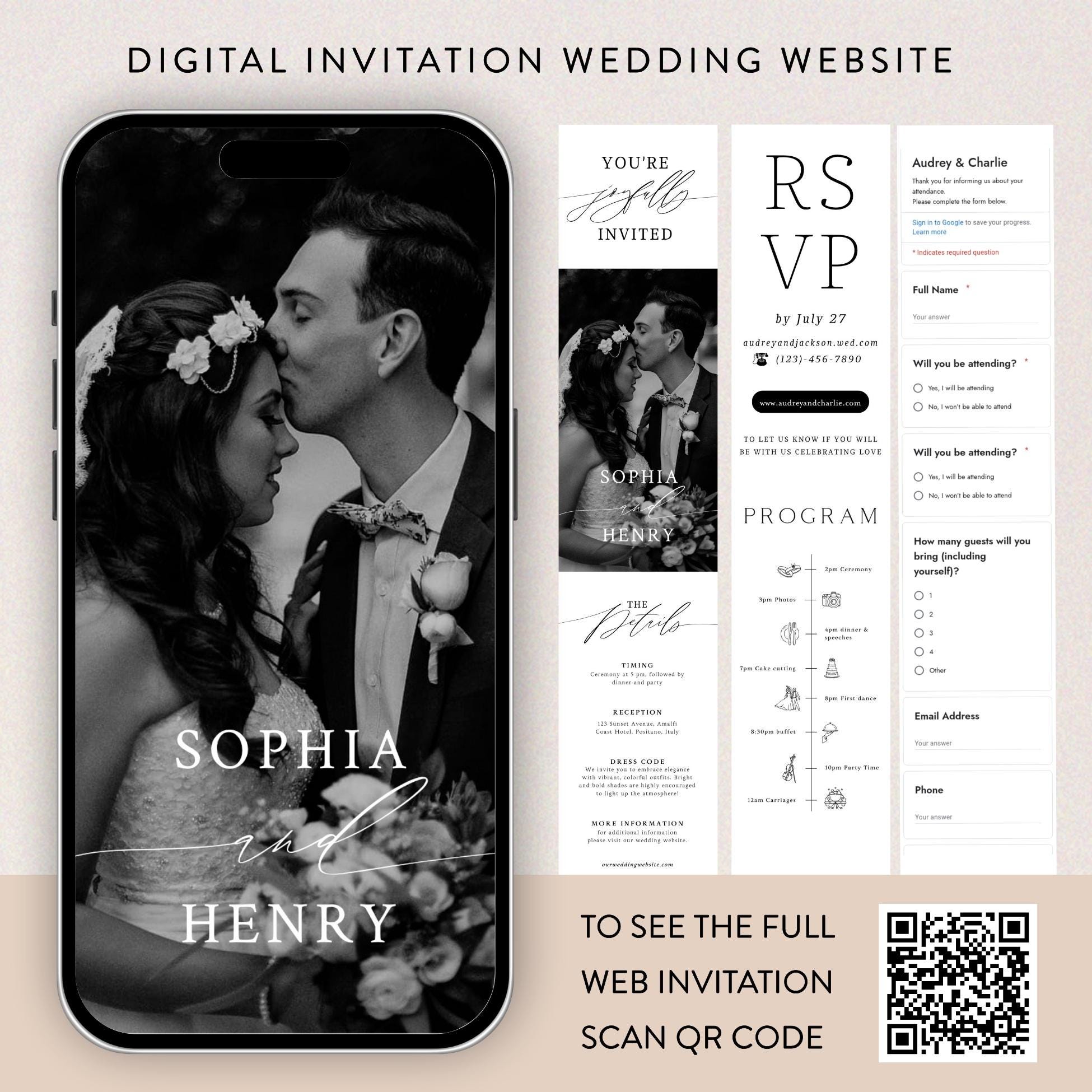 Digital Wedding Invitation Website: Editable Canva Template with RSVP