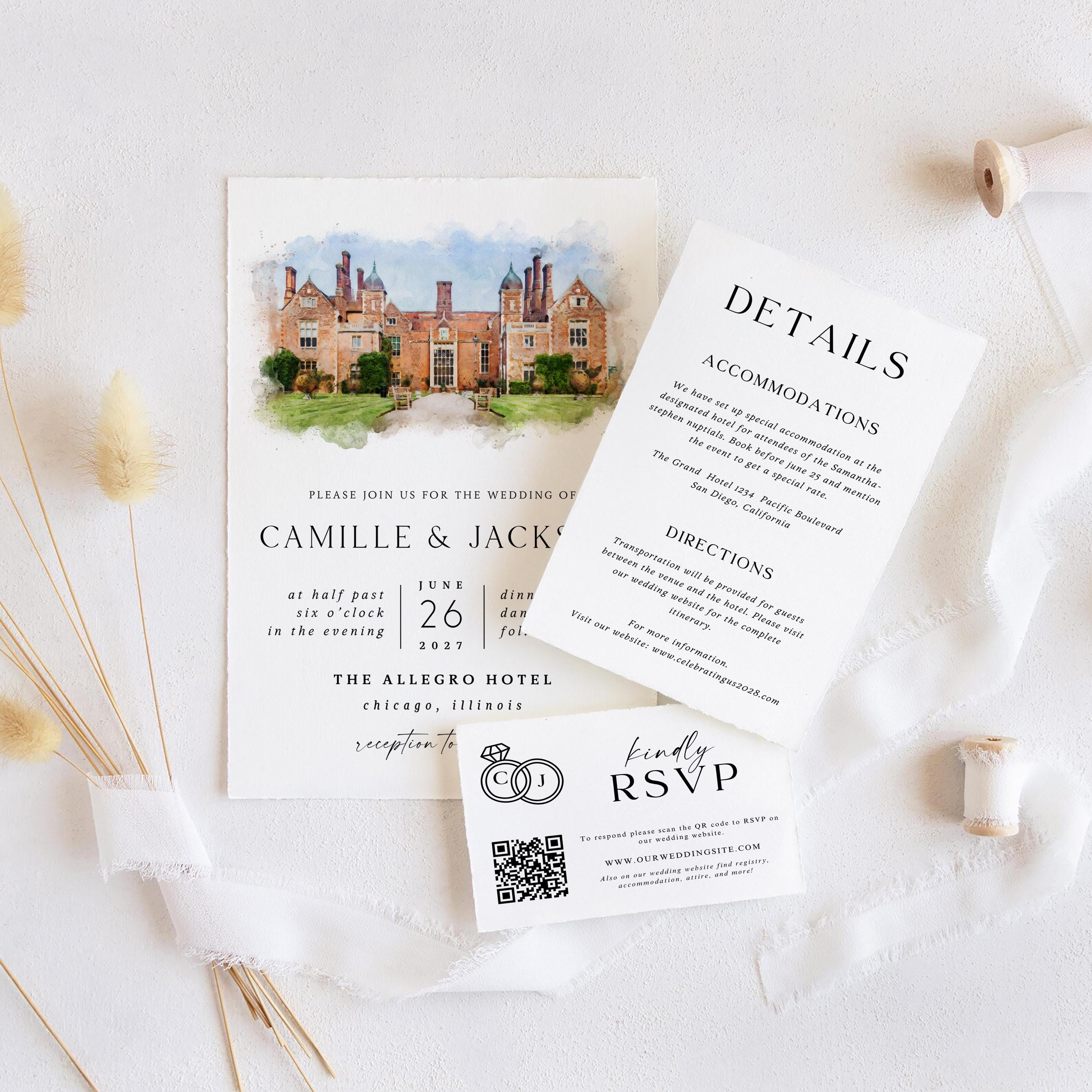 Custom Watercolor Wedding Venue Invitation Template: DIY Canva Design (Digital Download