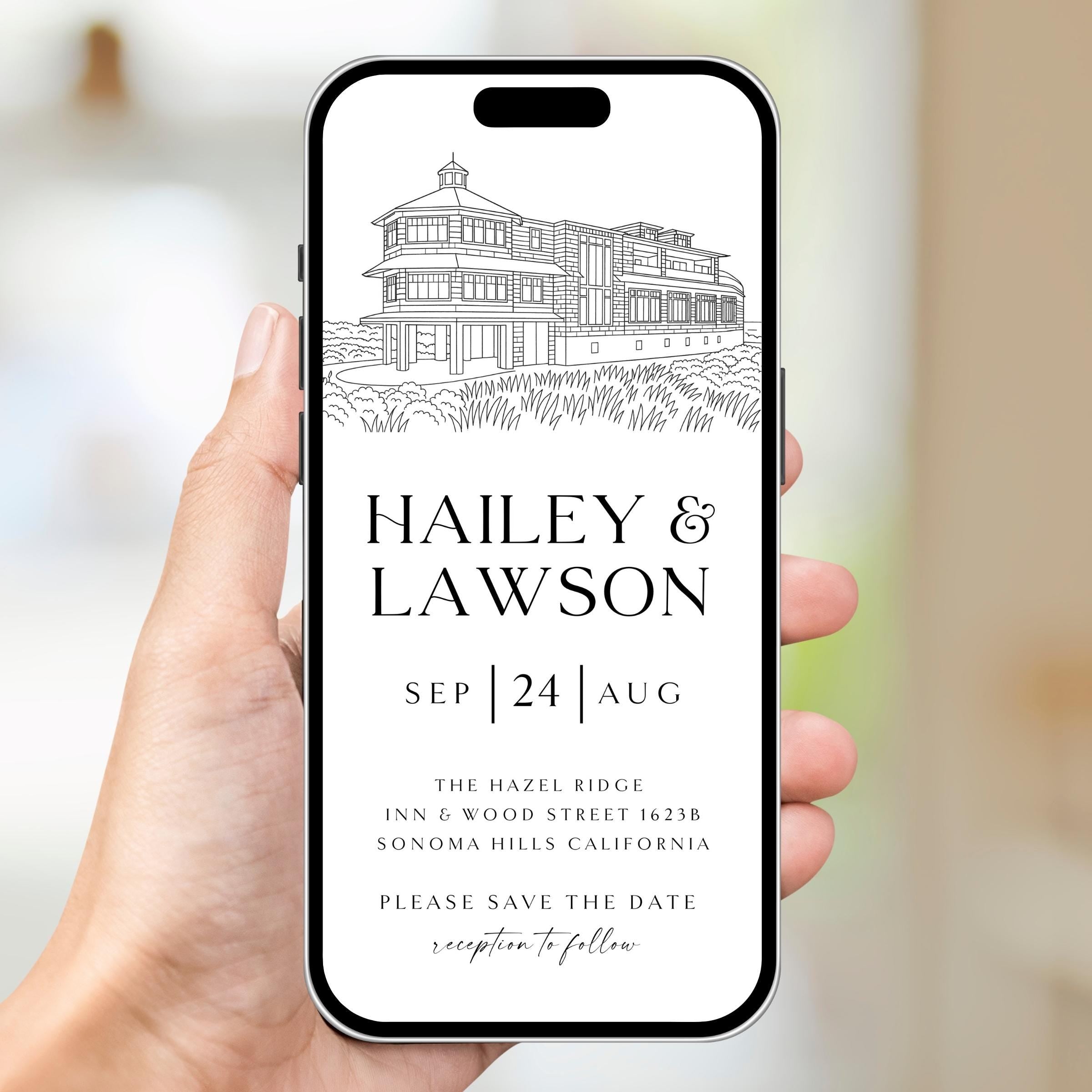 Venue Sketch Save the Date: Digital Wedding Invitation (JPEG, PNG, PDF