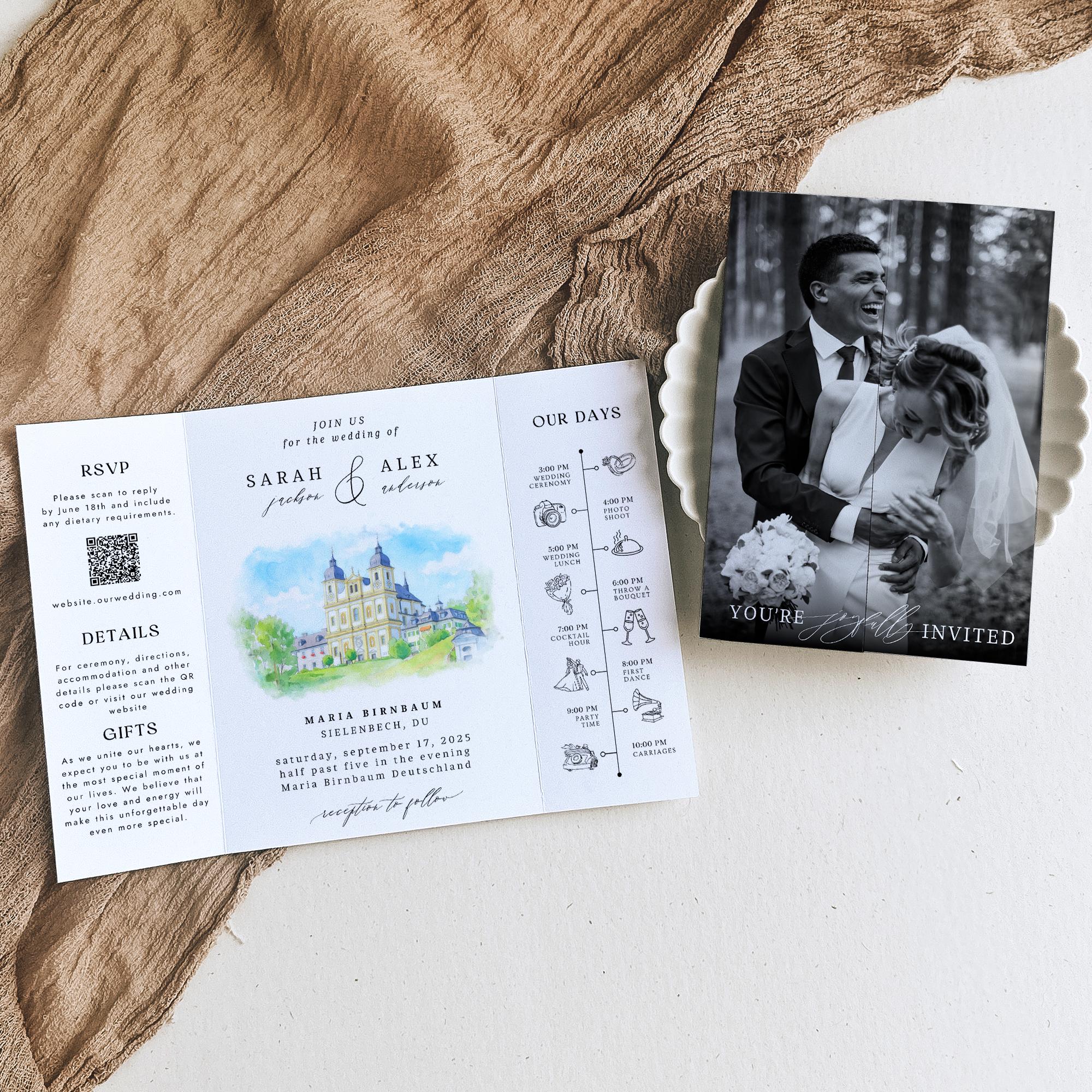 Photo Wedding Invitation Venue Template | Editable Canva Custom Gatefold Invite | Modern Wedding