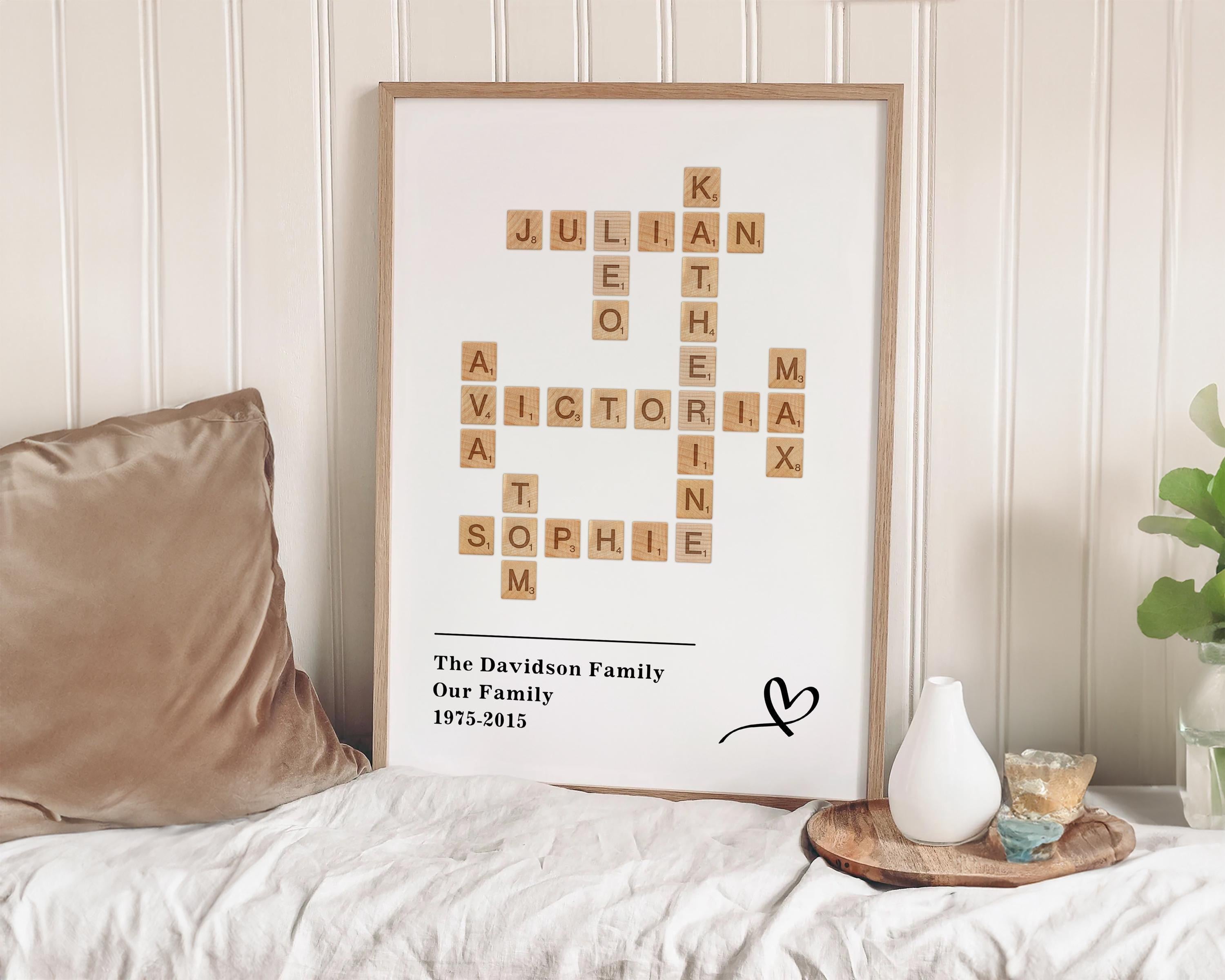 Family Name Scrabble Print, Custom Puzzle Art, Mother's day gift - (Digital Download)