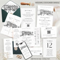 Custom Venue Line art Invitation Bundle | Personalized illustration Wedding Invite Canva Template | Wedding Stationery