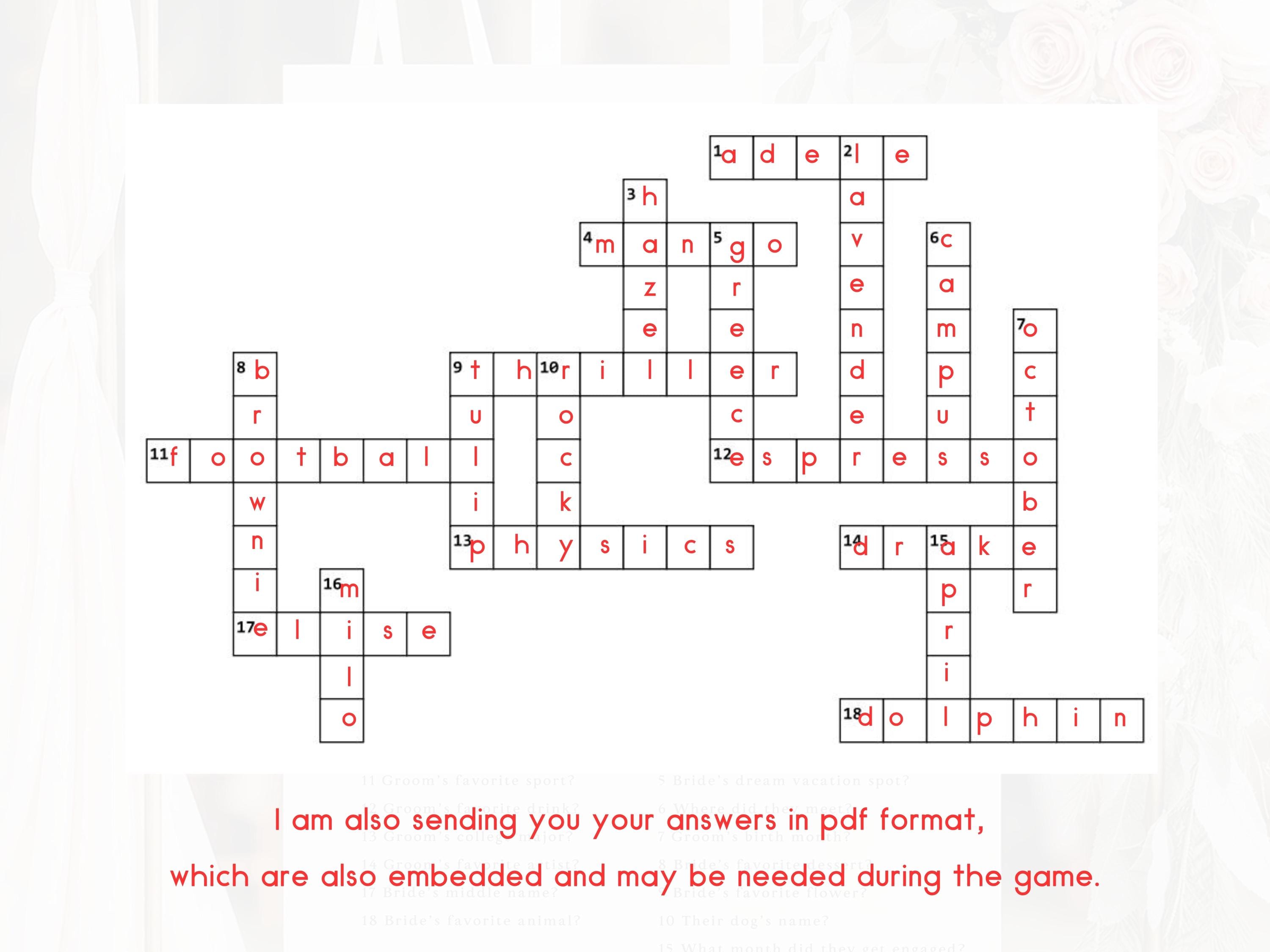 Custom Wedding Crossword Puzzle: Giant, Minimalist, Boho (Digital Deliver, PDF, JPEG, PNG Format)