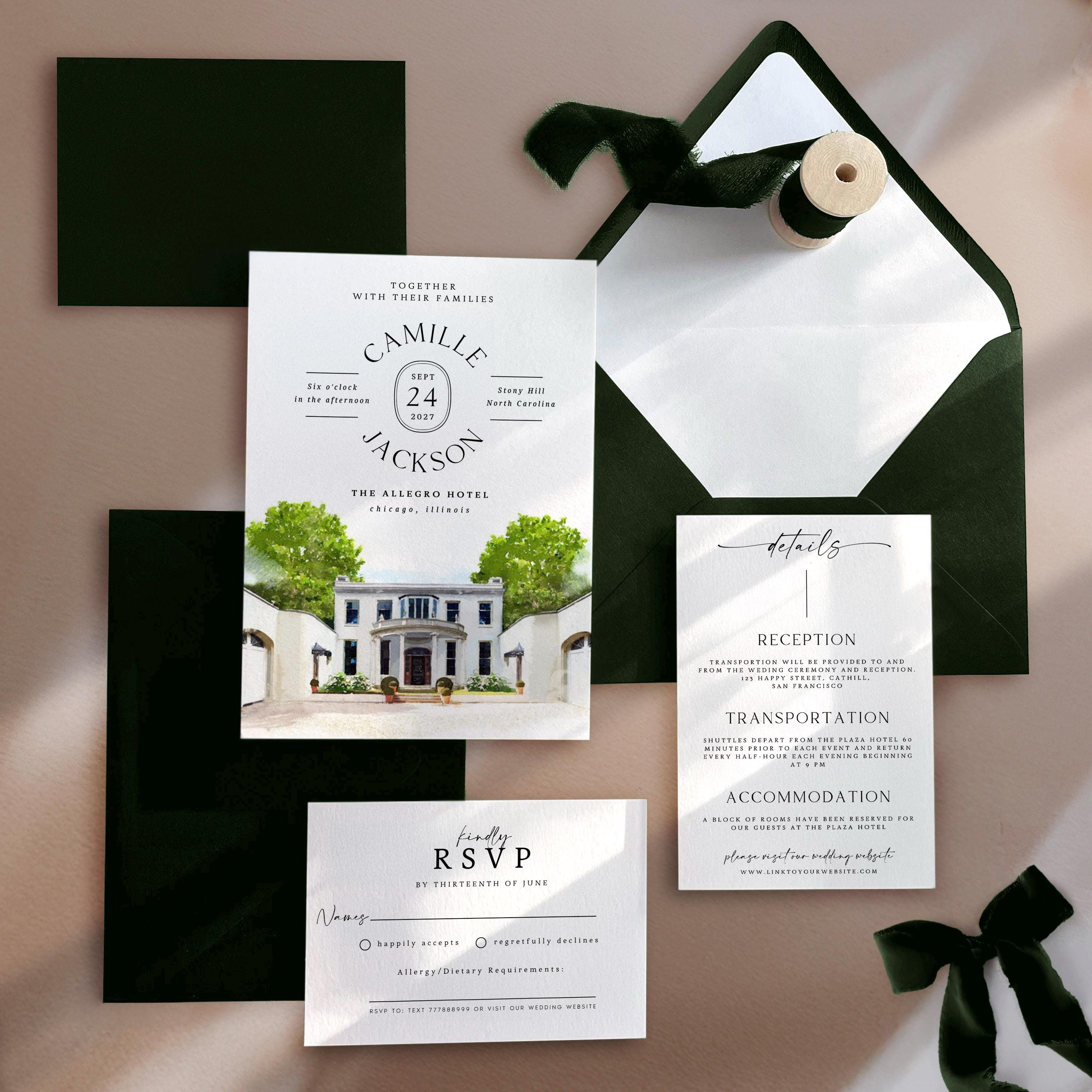 Custom Watercolor Venue Wedding Invitation Template (Digital)