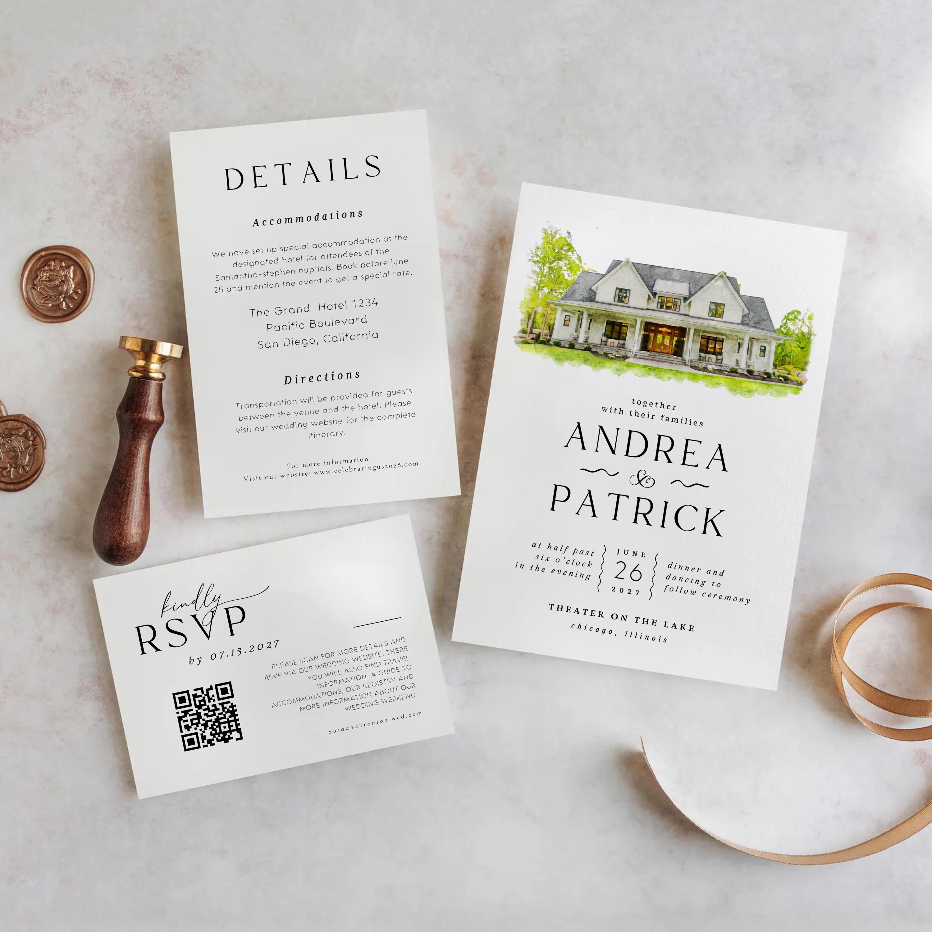 Custom Watercolor Venue Wedding Invitation Template (Canva)