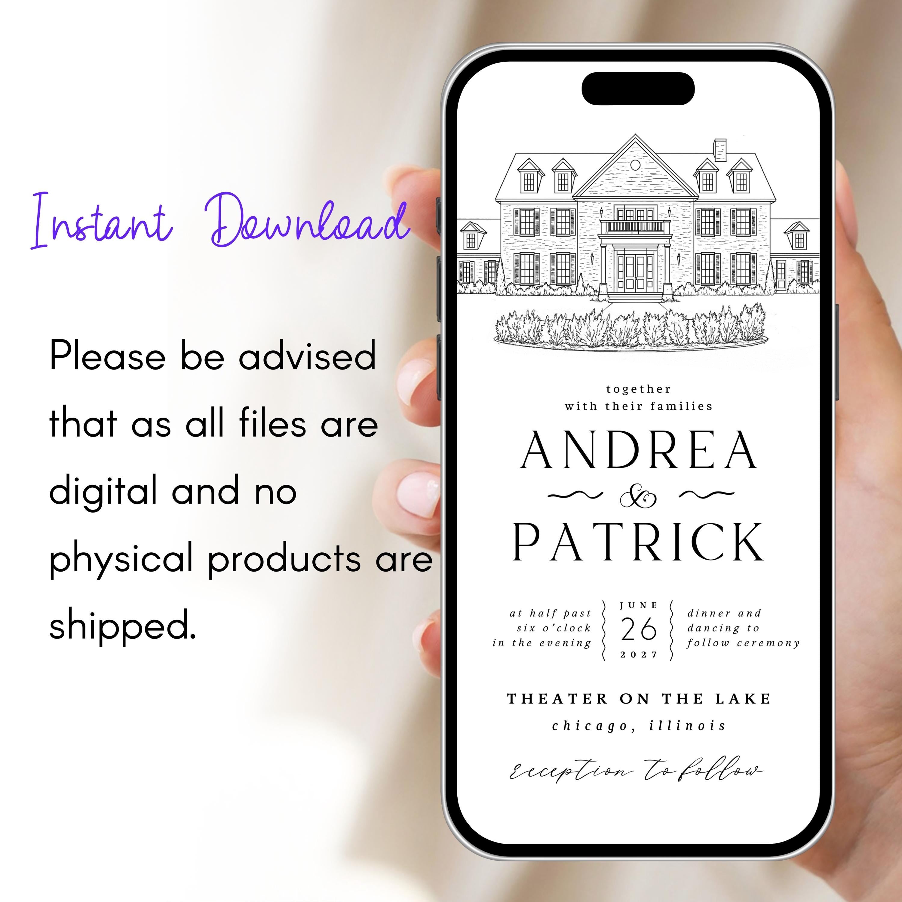 Digital Venue Sketch Save the Date: Personalized E-vite (JPEG, PNG, PDF