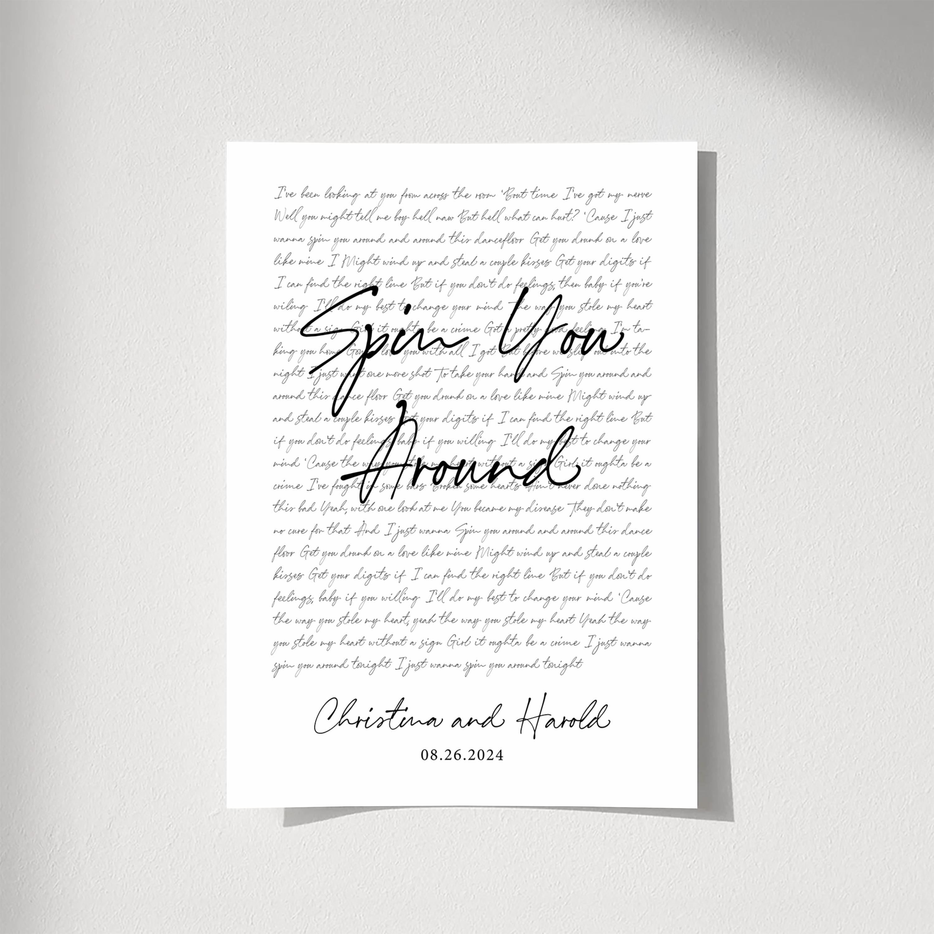 Personalized Wedding Song Lyrics Print: Custom Anniversary Art