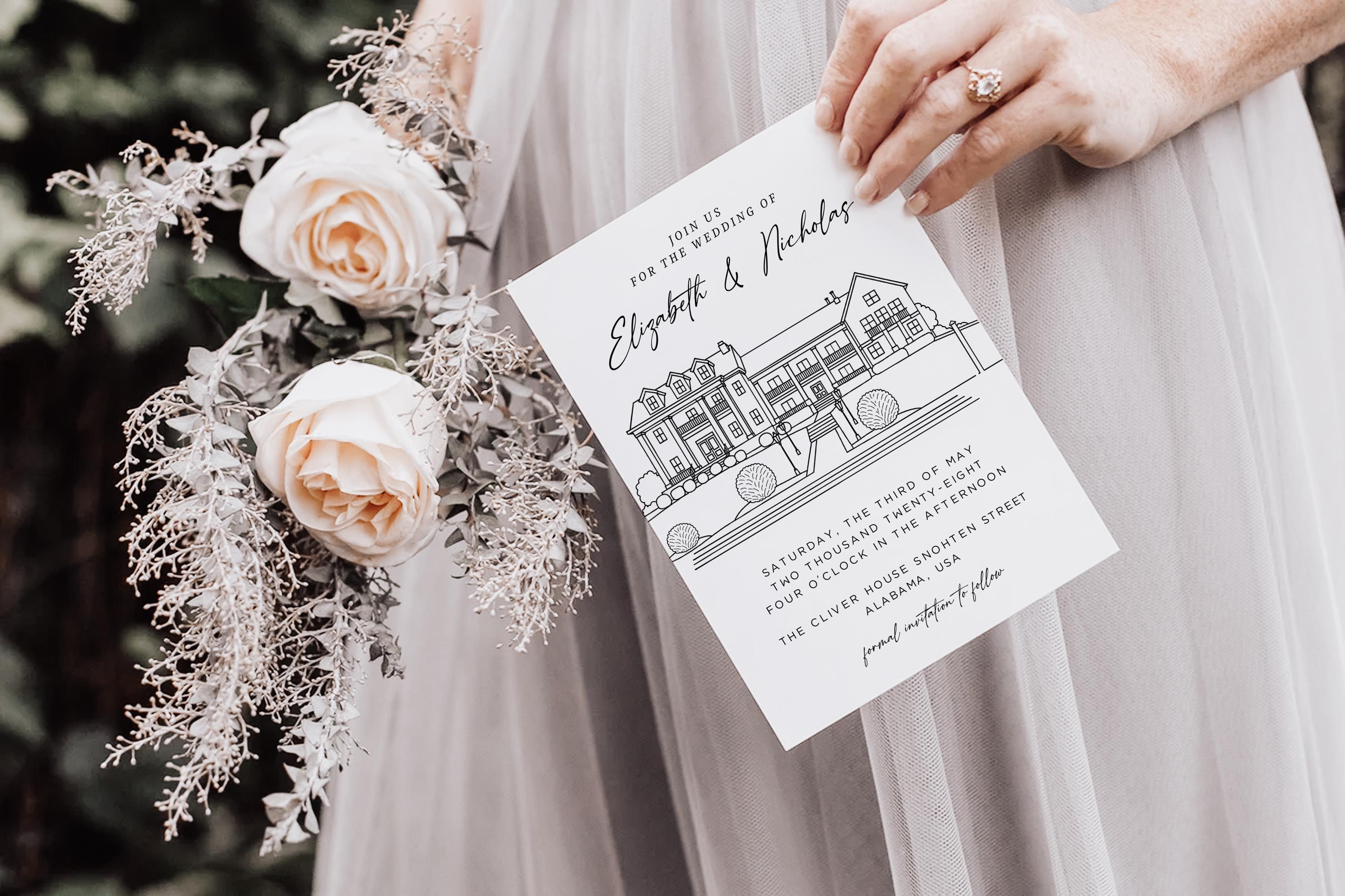 Personalized Wedding Venue Sketch Invitation Suite, Fully Editable DIY Canva Template, Wedding Stationery Bundle