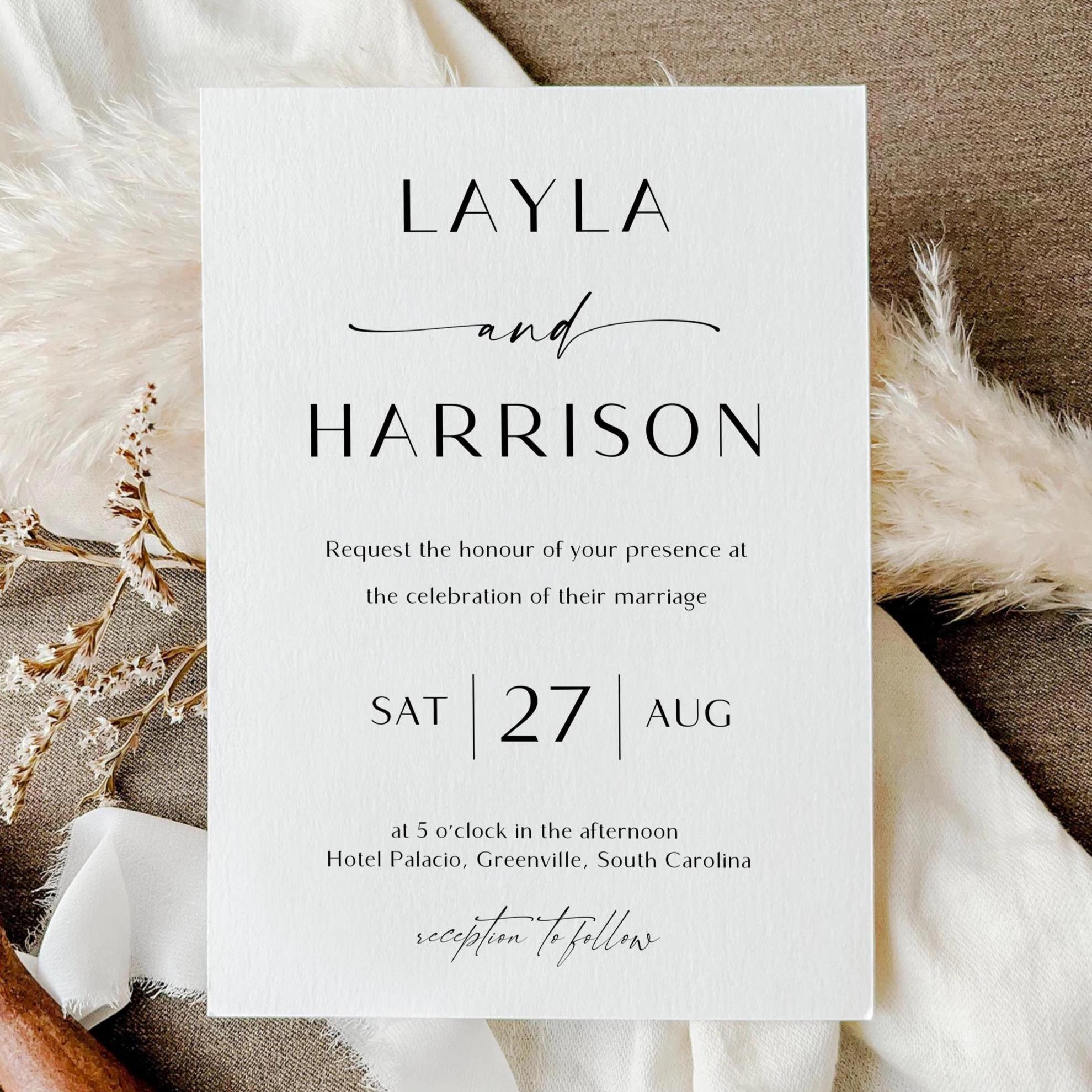 Minimalist Script Wedding Invitation Template: Editable Modern Invite (Digital Download)