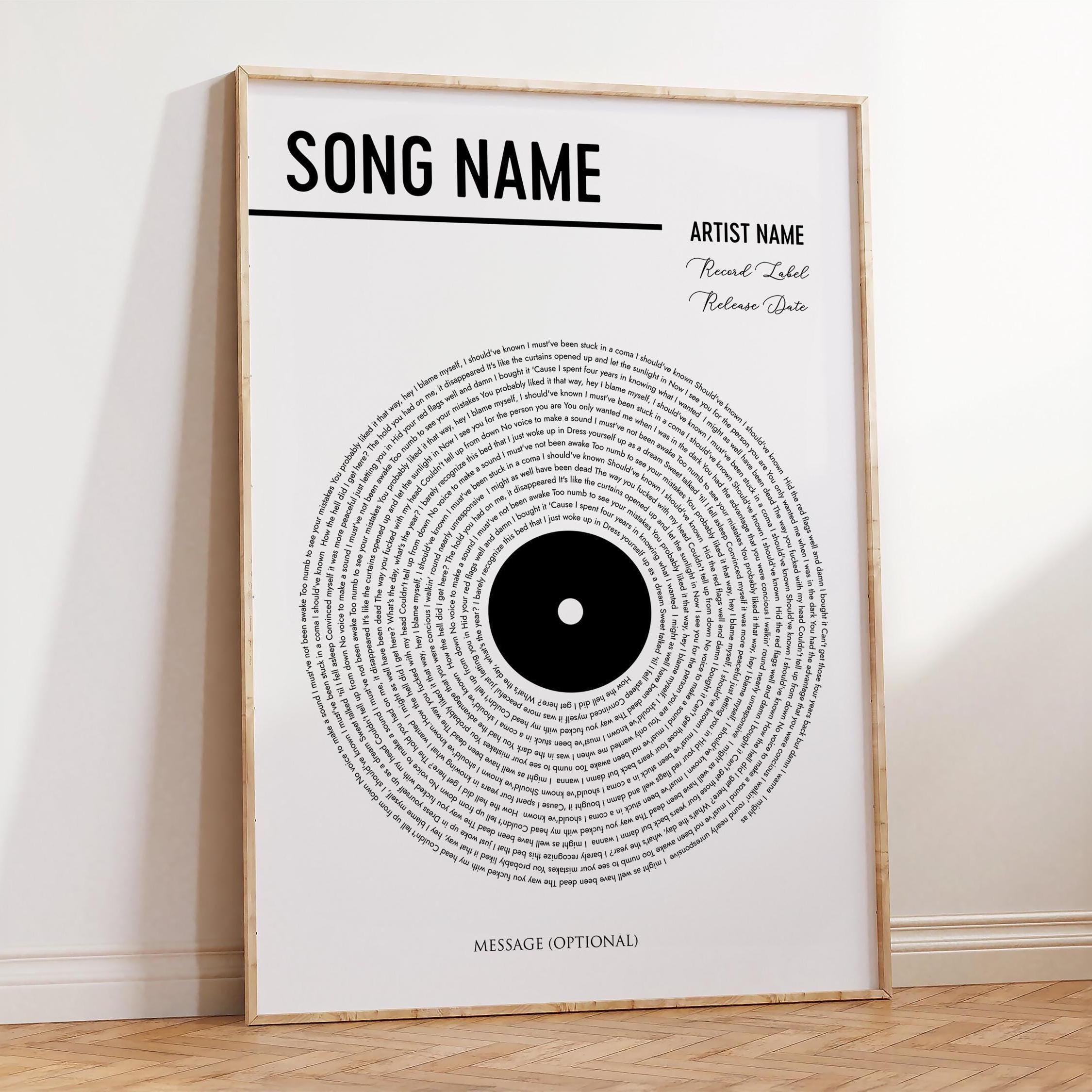 Vinyl Record Song Lyrics Print - Personalized Digital Art