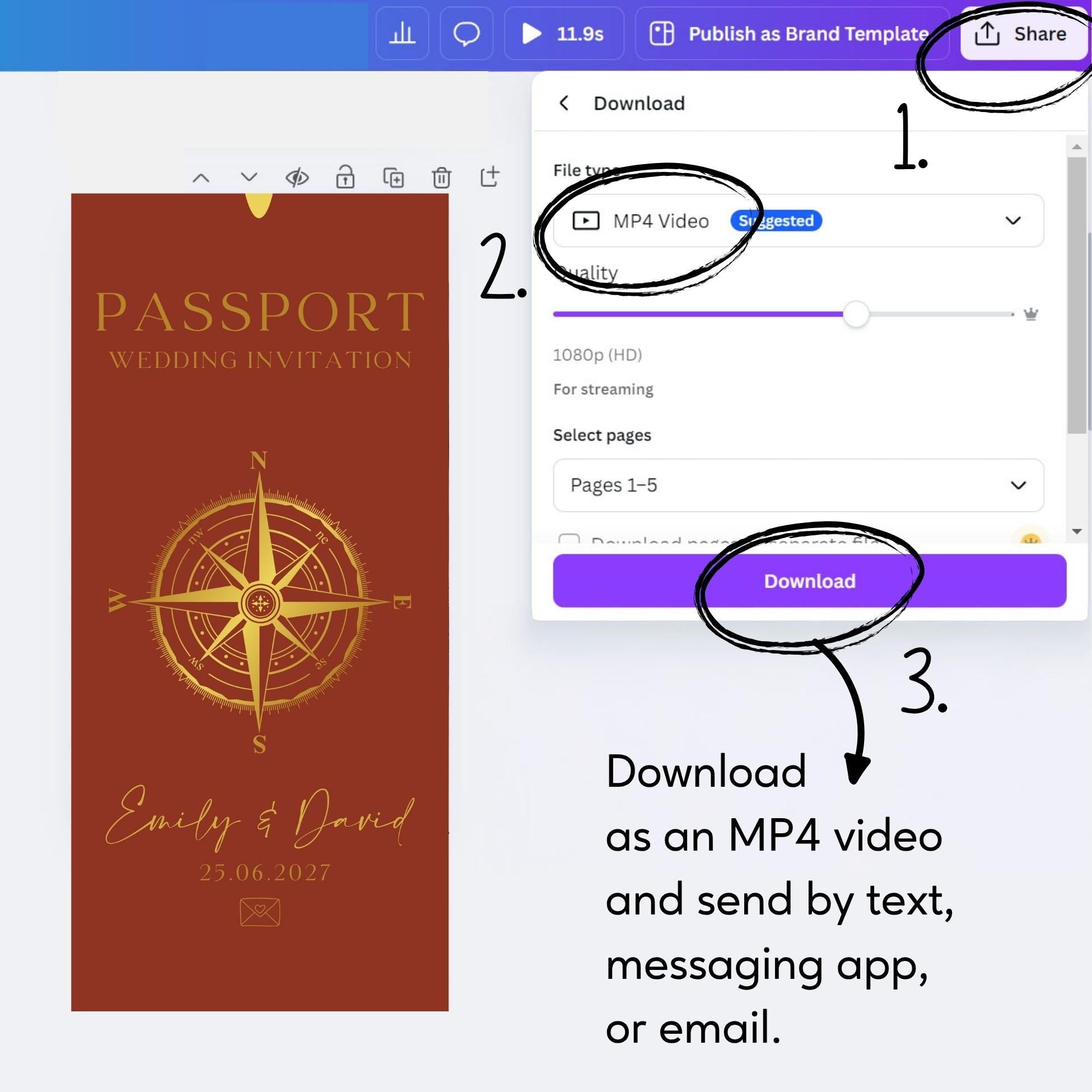 Animated Passport Wedding Invitation Template, Destination Invite (Canva Template)