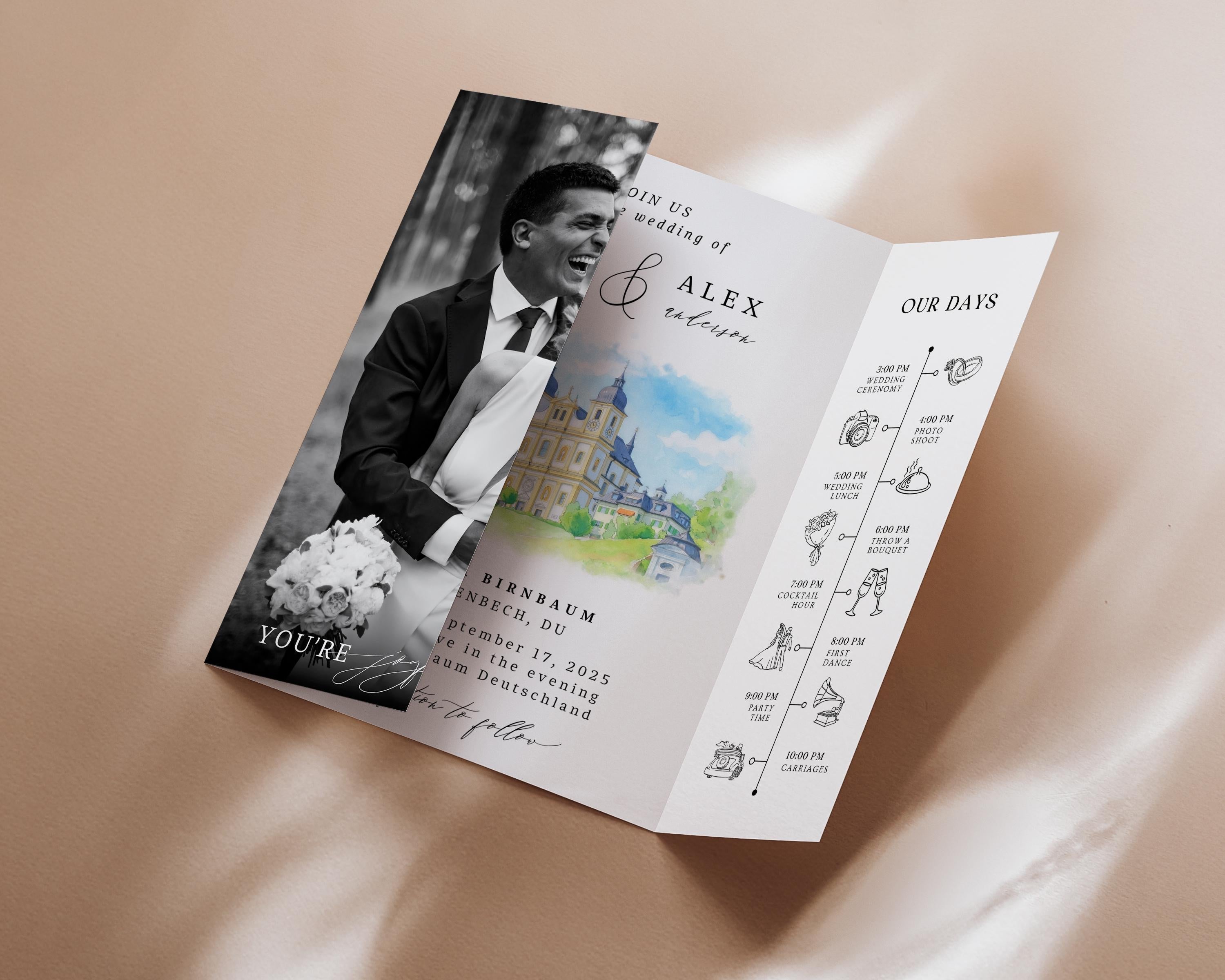 Photo Wedding Invitation Venue Template | Editable Canva Custom Gatefold Invite | Modern Wedding