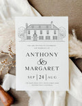 Wedding Venue Line Art Invitation: Custom Venue Sketch (Canva Template, Digital Download)