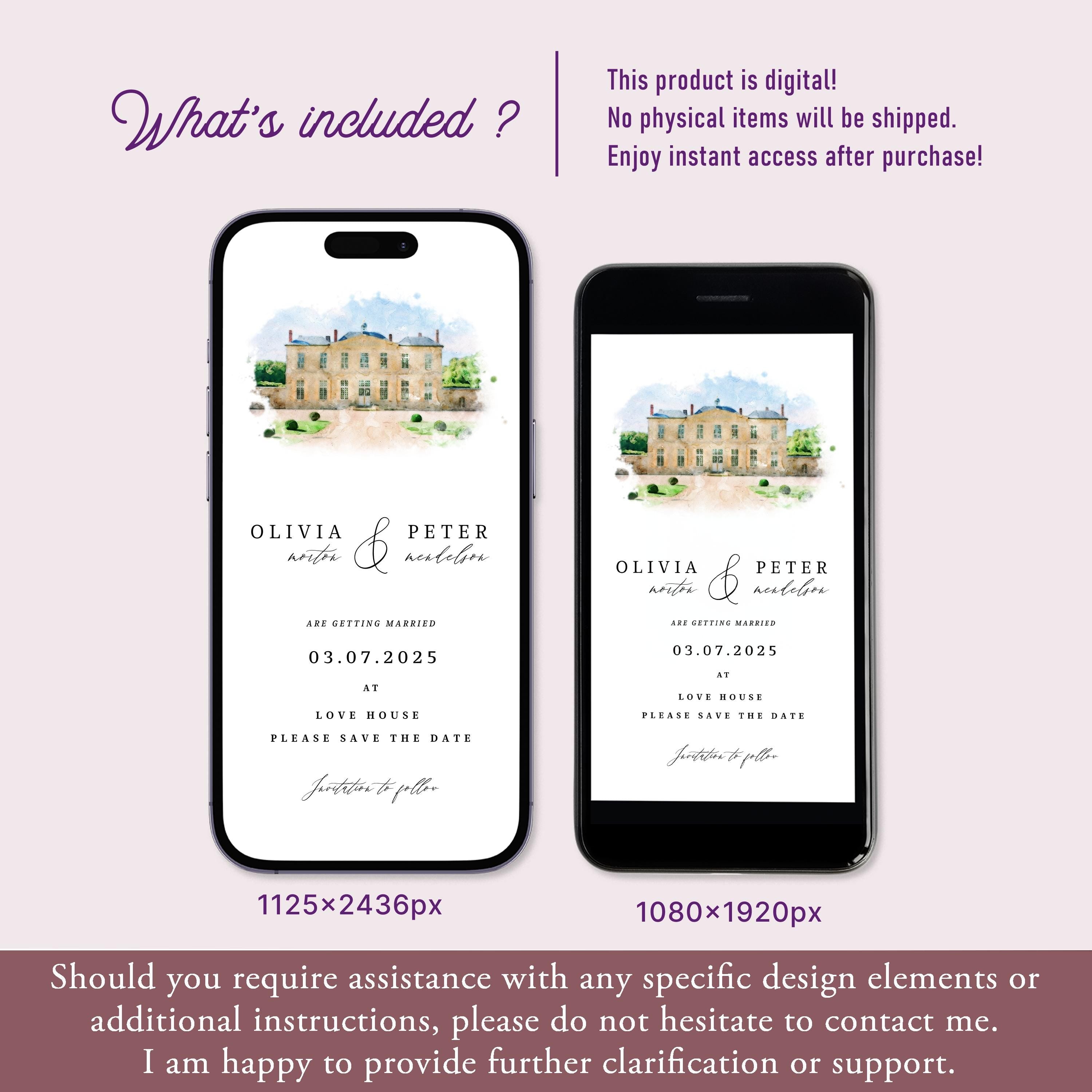 Watercolor Venue Save the Date: Digital Wedding Invitation (E-vite)