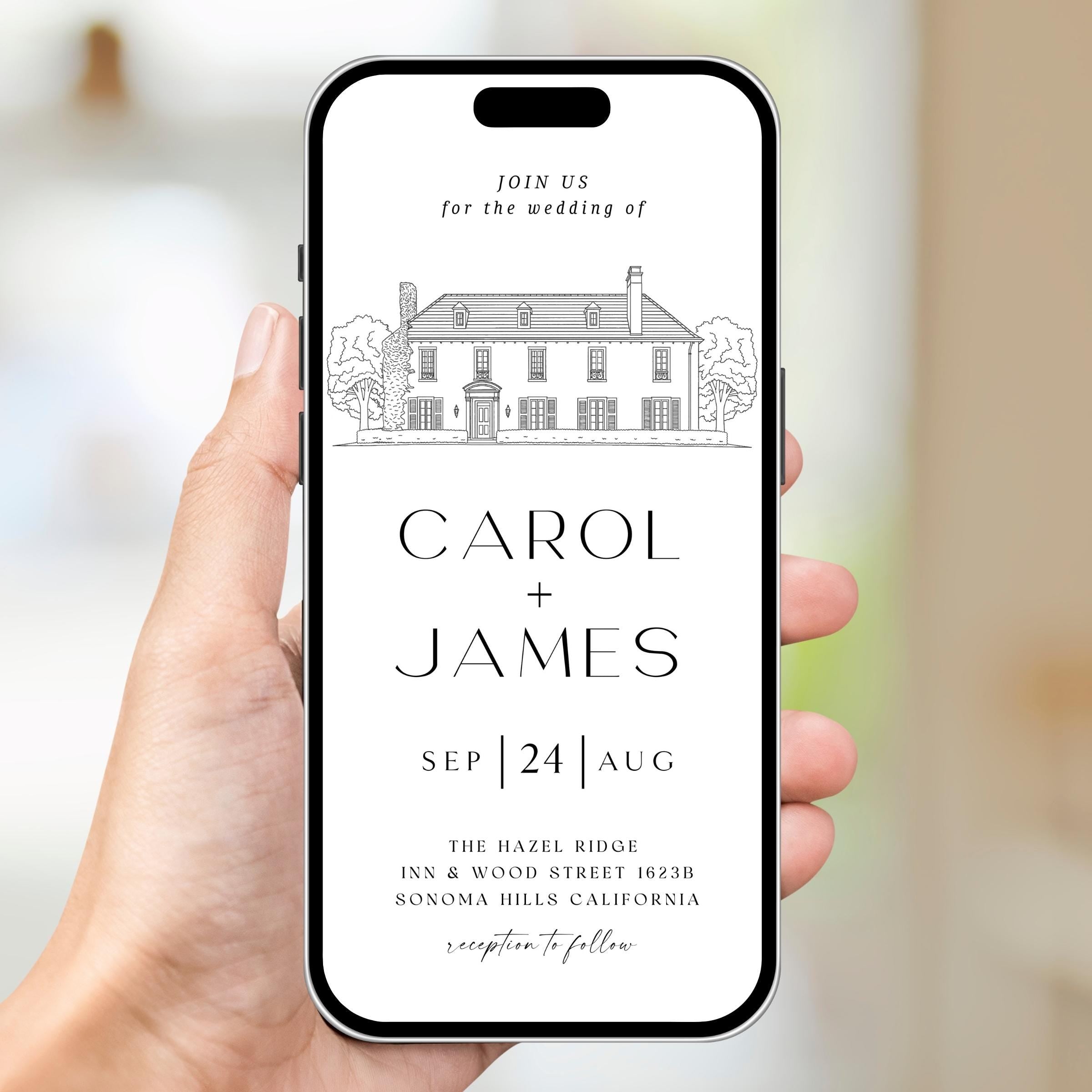 Digital Venue Sketch Save the Date: Personalized E-vite (JPEG, PNG, PDF