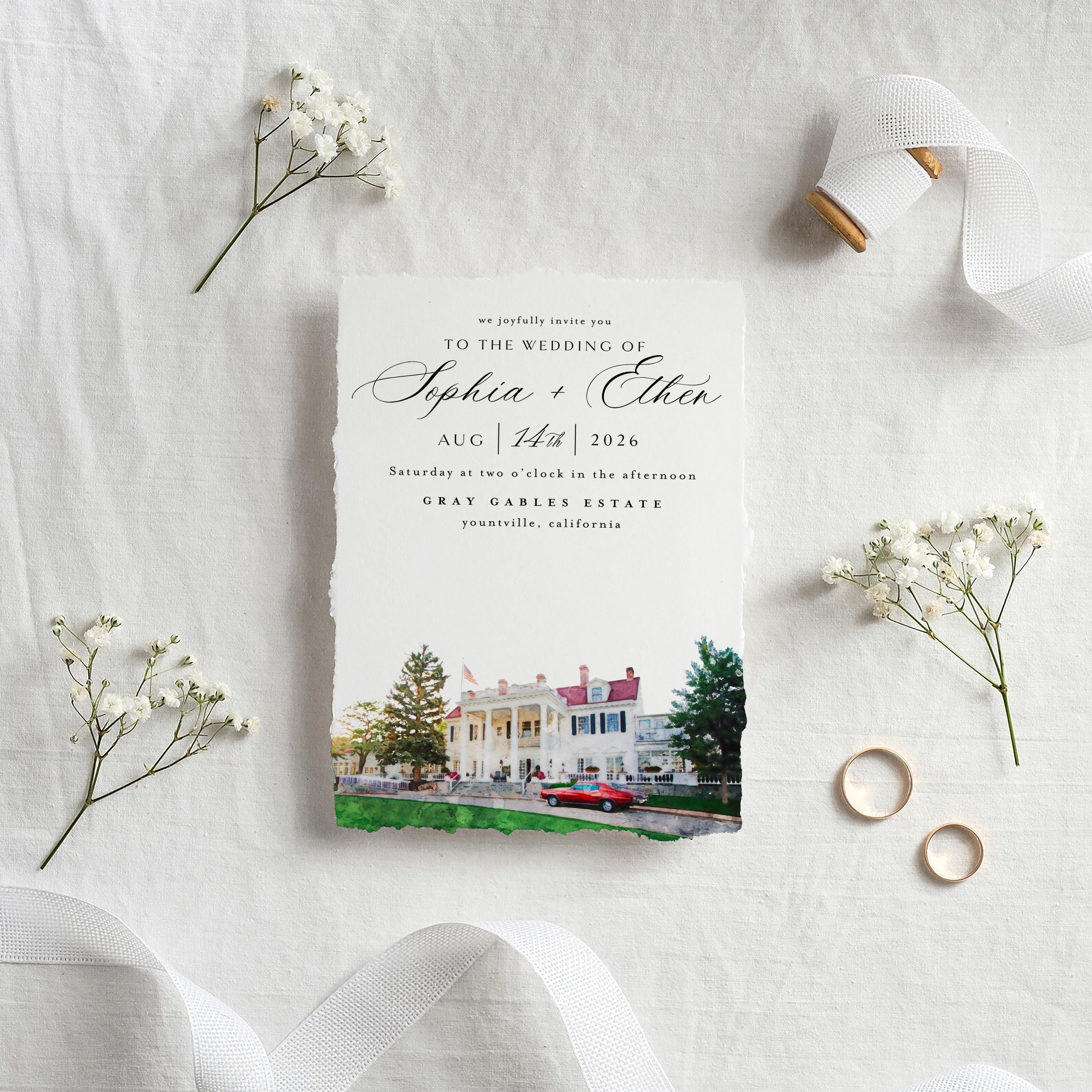 Custom Watercolor Venue Wedding Invitation Template (Digital Download)