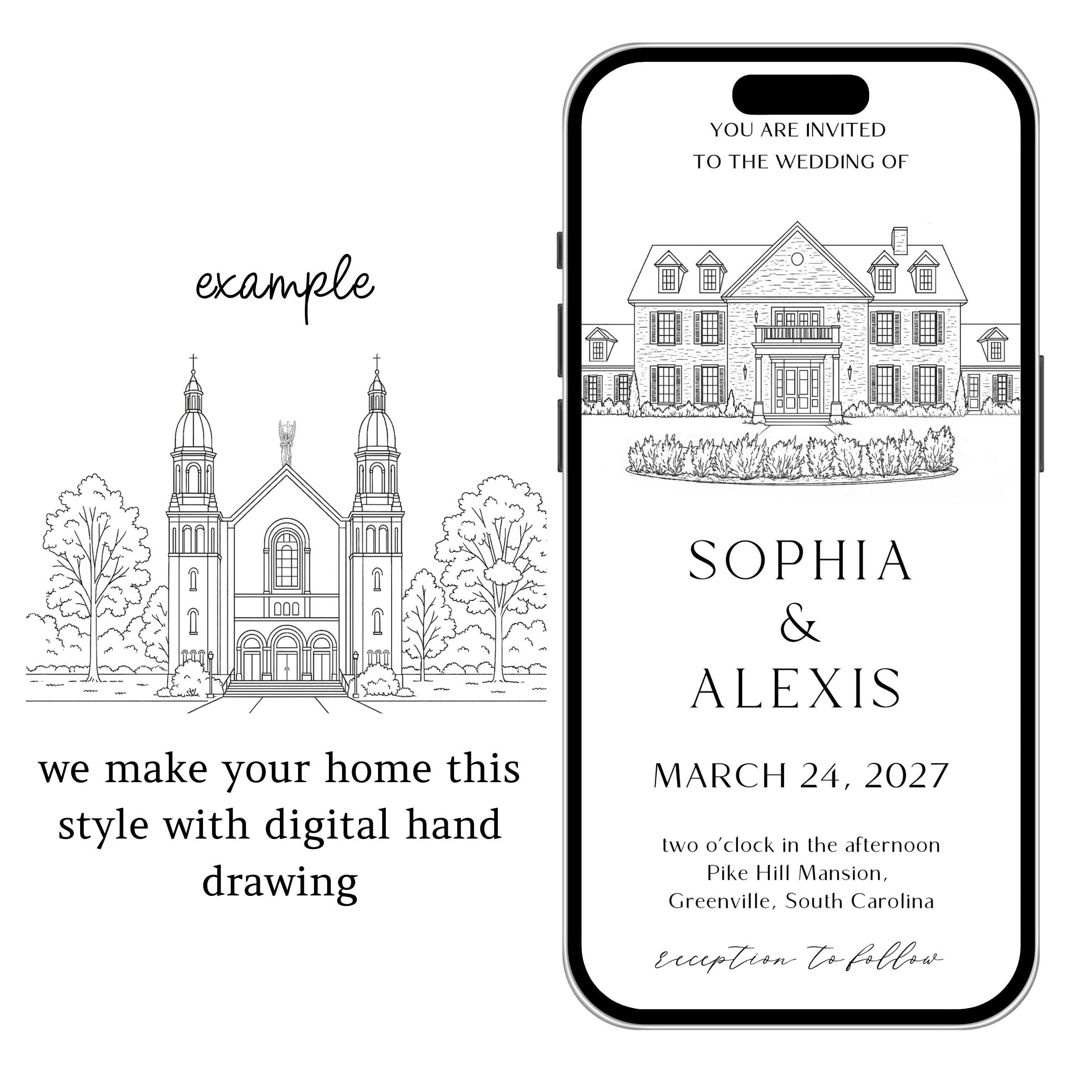 Digital Venue Sketch Save the Date: Personalized E-vite (JPEG, PNG, PDF